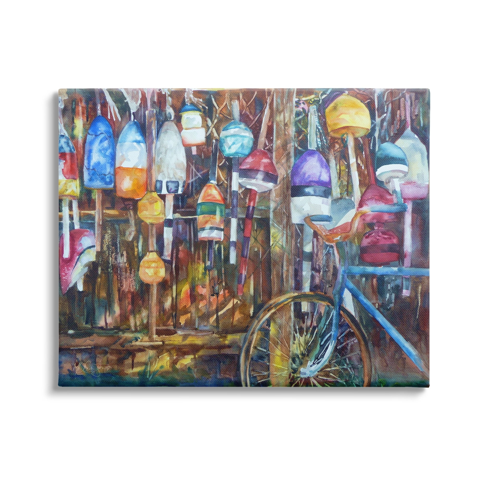 Stupell Industries Abandoned Bicycle Ocean Buoy Fence Painting , 40 x 30, Design by MB Cunningham