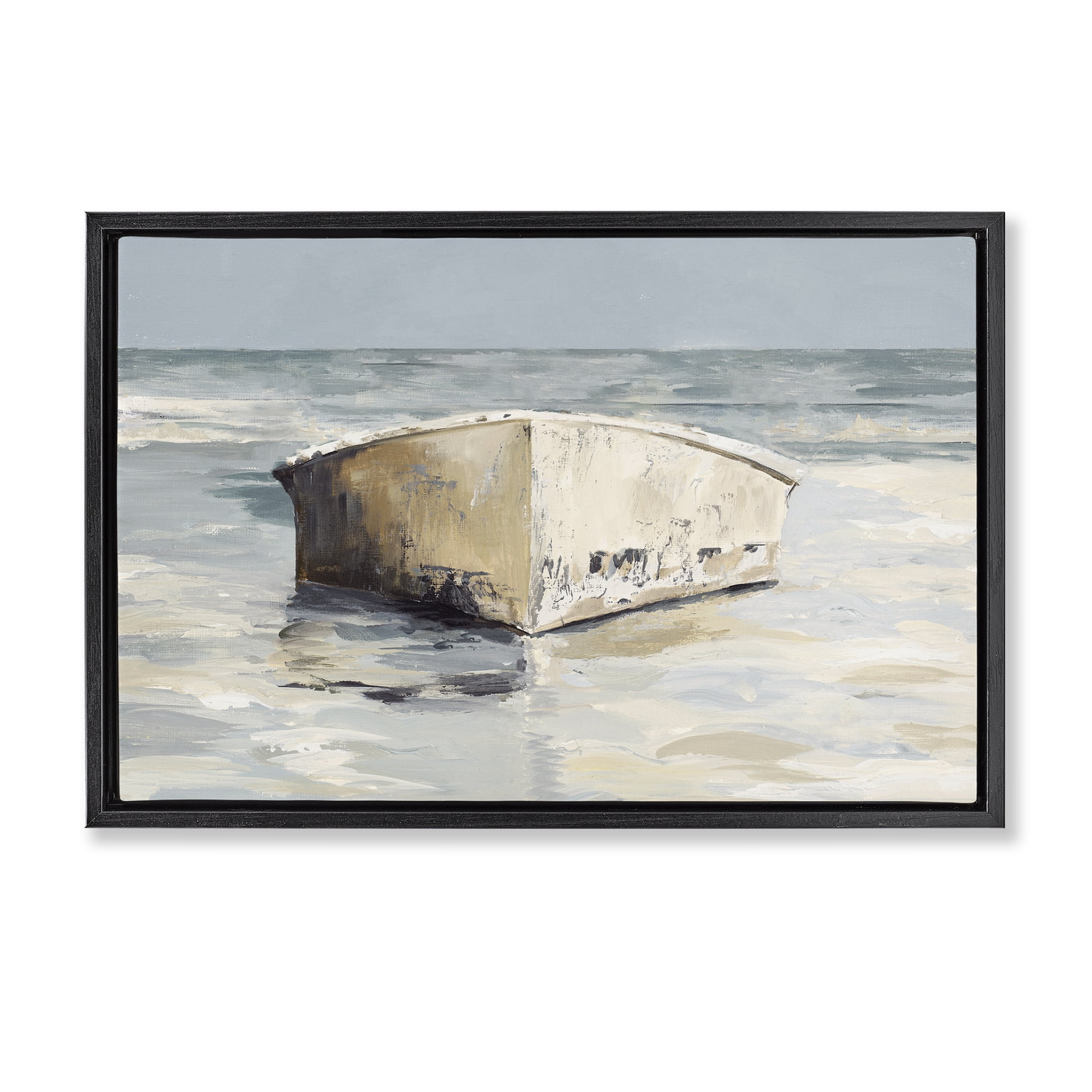 Stupell Industries Abandoned Boat Hull Transportation Painting Black Floater Framed Canvas Art Print Wall Art, 31 x 21