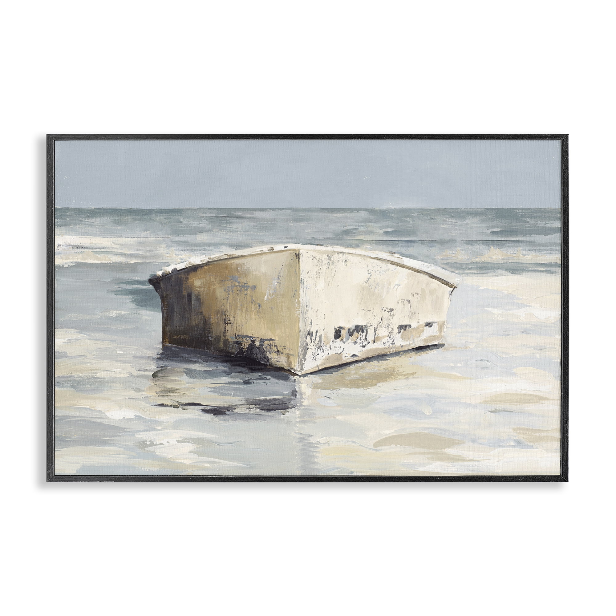 Stupell Industries Abandoned Boat Hull Transportation Painting Black Framed Art Print Wall Art, 30 x 20