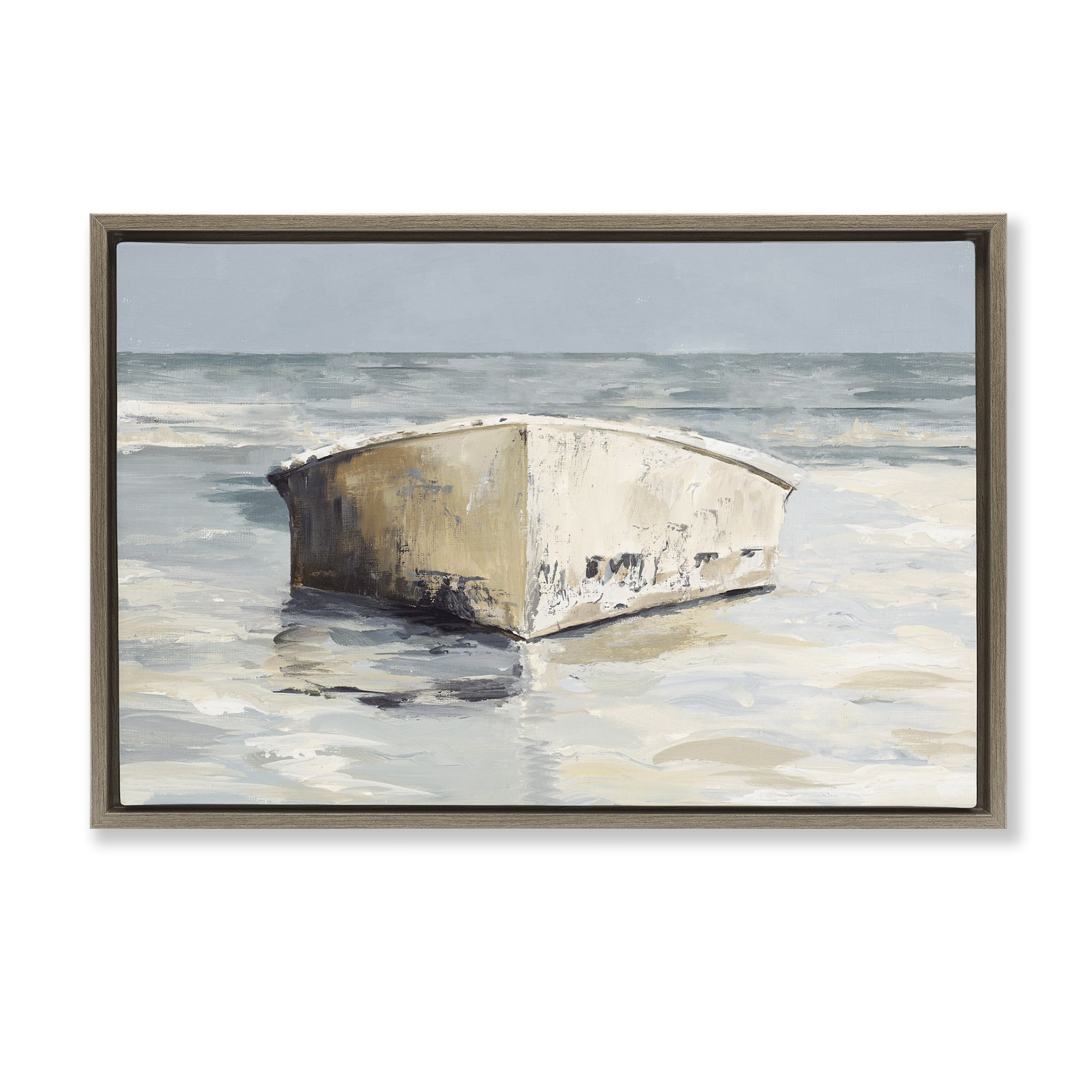 Stupell Industries Abandoned Boat Hull Transportation Painting Brown Floater Framed Canvas Art Print Wall Art, 31 x 21
