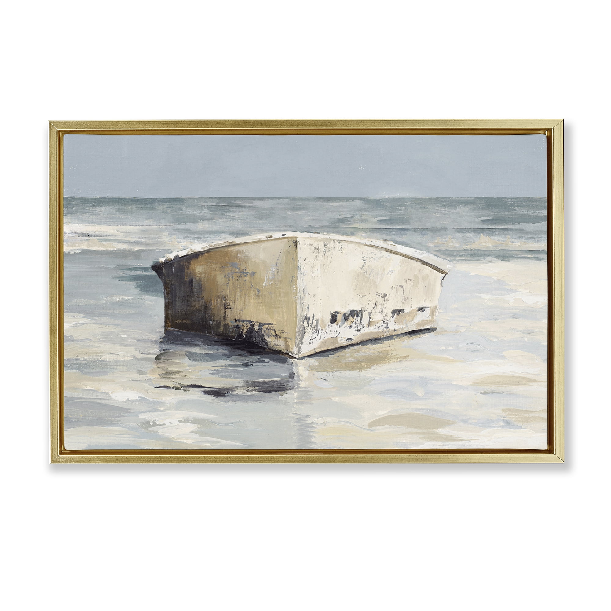 Stupell Industries Abandoned Boat Hull Transportation Painting Gold Floater Framed Canvas Art Print Wall Art, 25 x 17