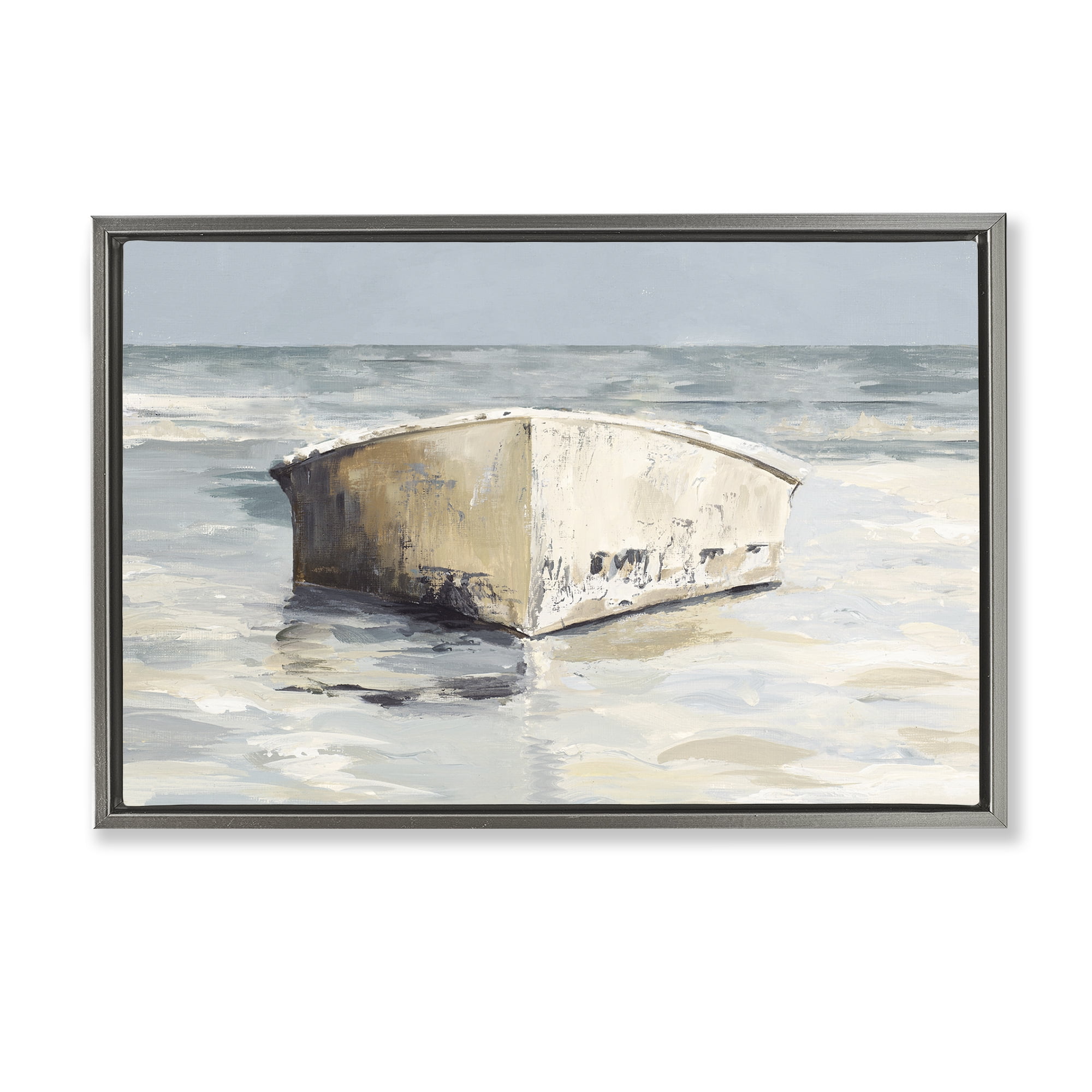 Stupell Industries Abandoned Boat Hull Transportation Painting Gray Floater Framed Canvas Art Print Wall Art, 31 x 21