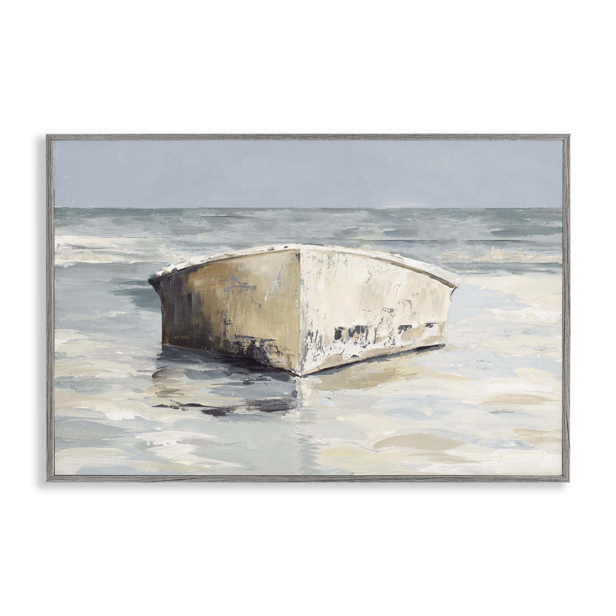 Stupell Industries Abandoned Boat Hull Transportation Painting Gray Framed Art Print Wall Art, 18 x 12