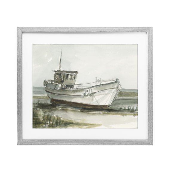 Stupell Industries Abandoned Fishing Boat Gray Framed Print Under Glass design by Ethan Harper, 13 x 16