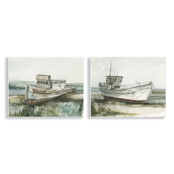 Stupell Industries Abandoned Fishing Boats 2 Piece Wall Plaque Art Set design by Ethan Harper, 11 x 14