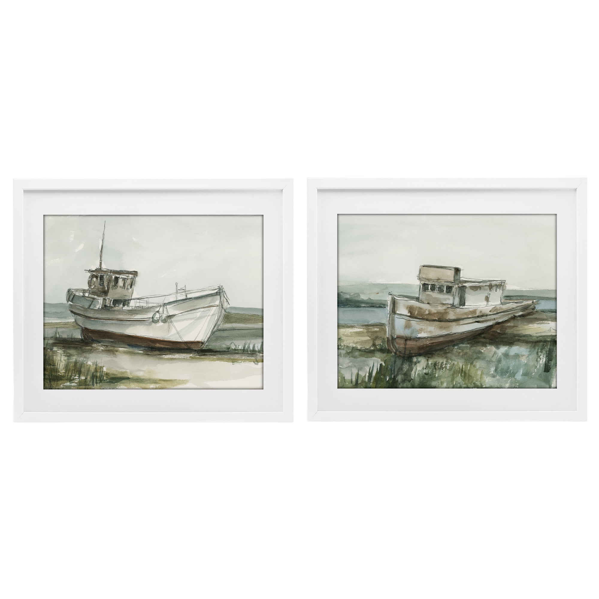 Fish Suff Stupell Industries Rustic Lodge Abandoned Fishing Boats White 2pc ...