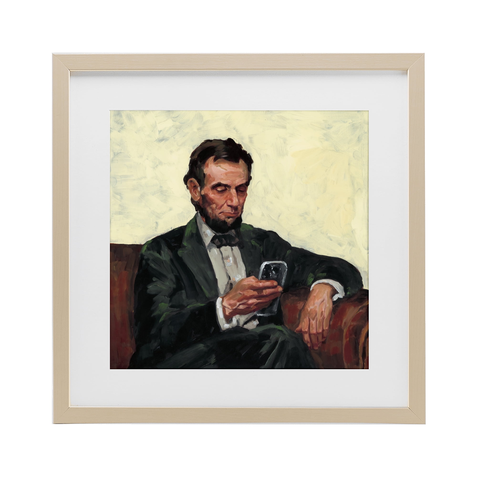 Stupell Industries Abe with Cellphone Birch Framed Print Under Glass, design by Studio Bautista