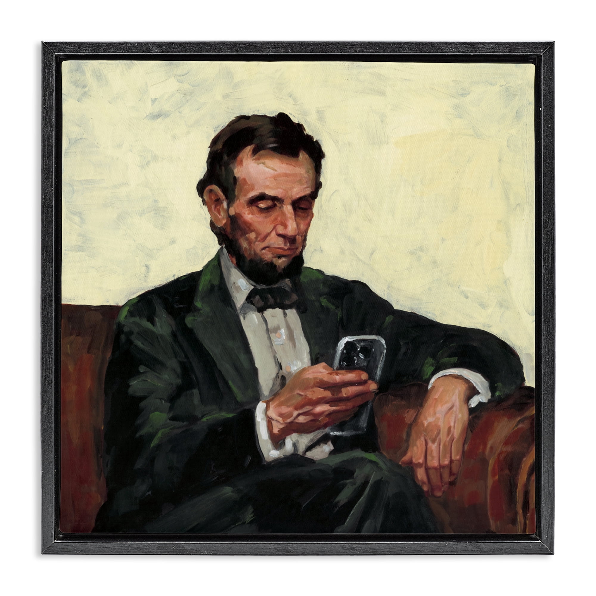 Stupell Industries Abe with Cellphone Black Framed Floater Canvas Wall Art, design by Studio Bautista