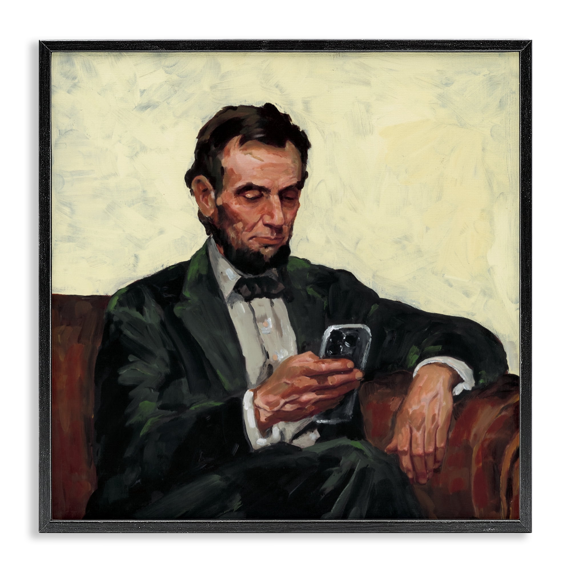 Stupell Industries Abe with Cellphone Black Framed Giclee Art, design by Studio Bautista