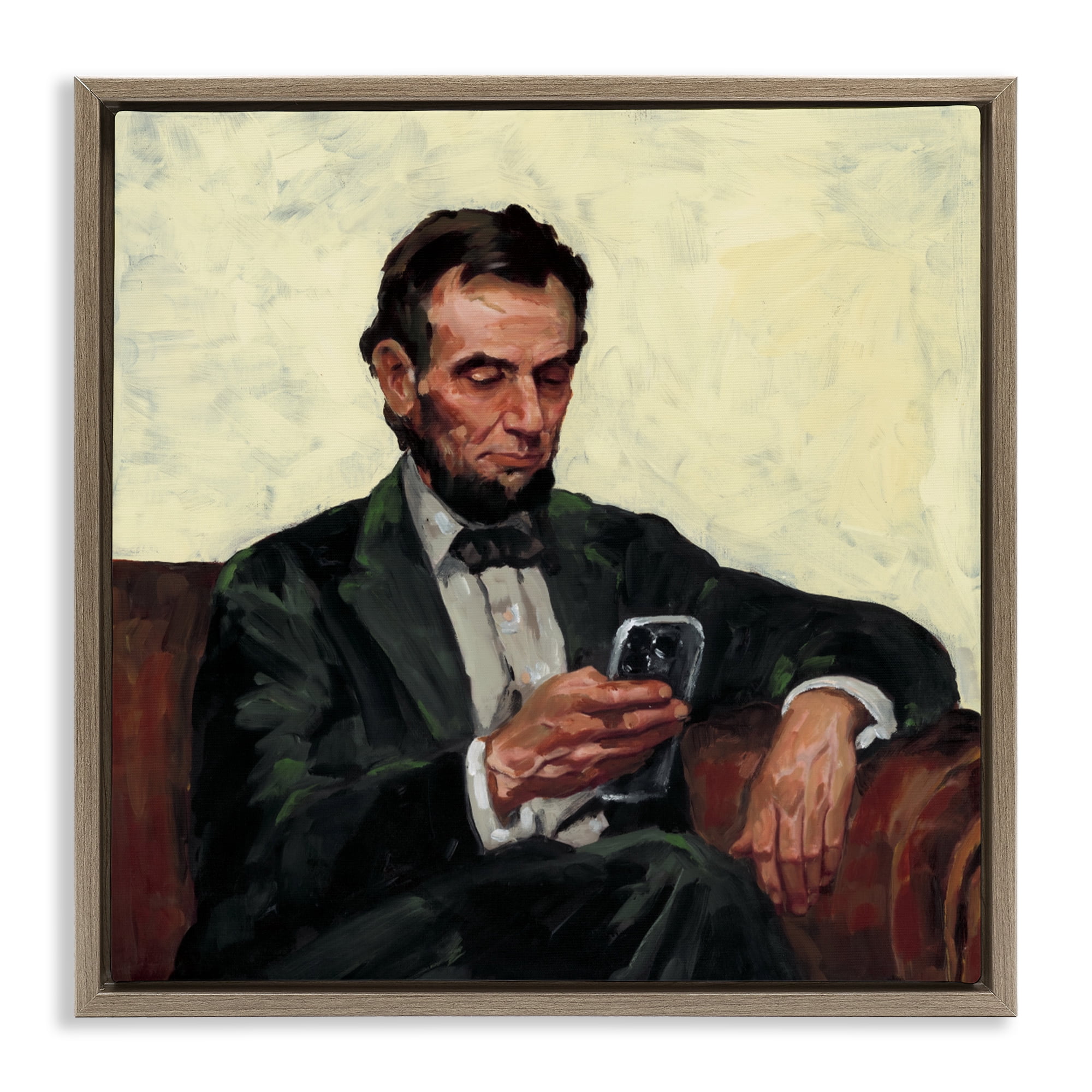 Stupell Industries Abe with Cellphone Brown Framed Floater Canvas Wall Art, design by Studio Bautista