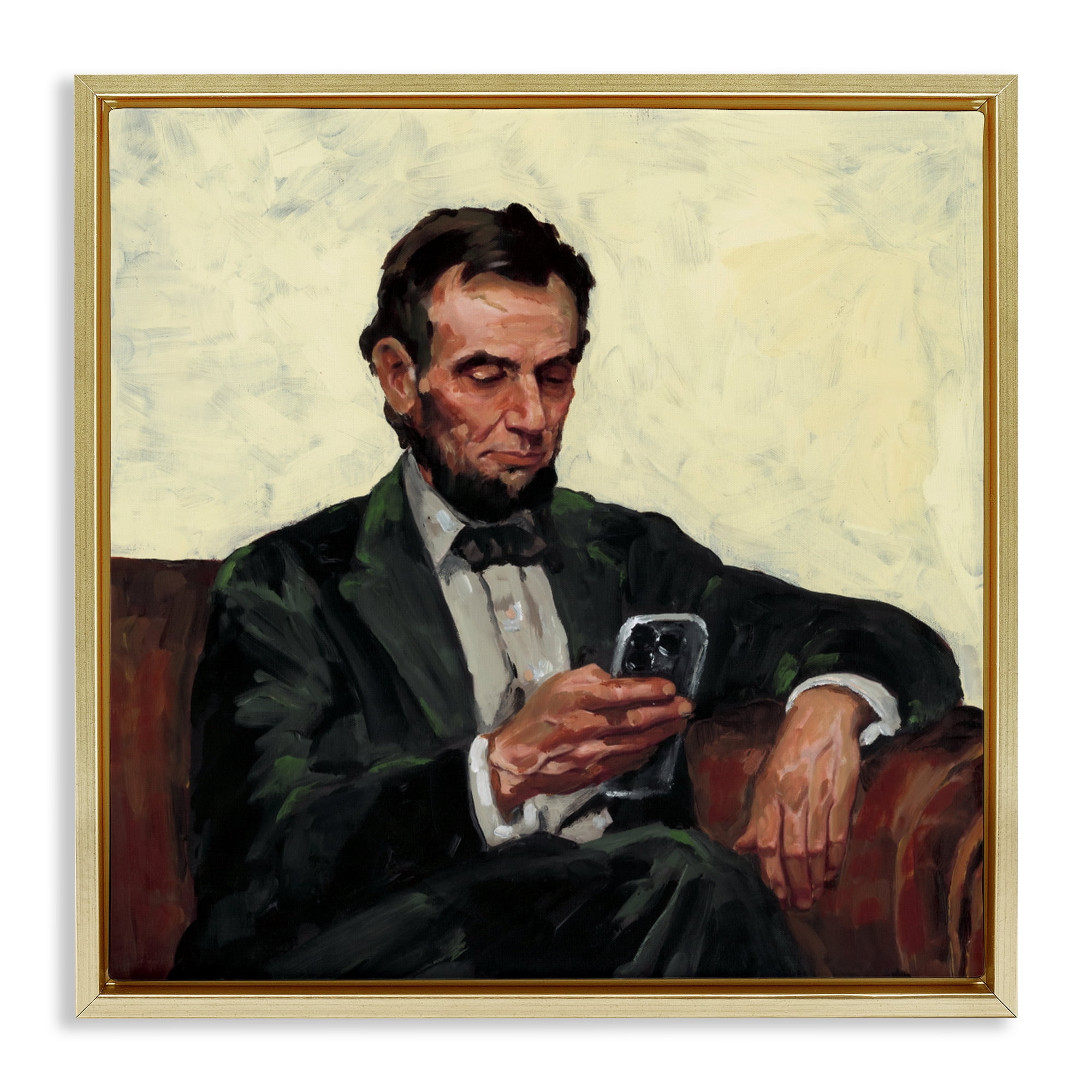 Stupell Industries Abe with Cellphone Gold Framed Floater Canvas Wall Art, design by Studio Bautista