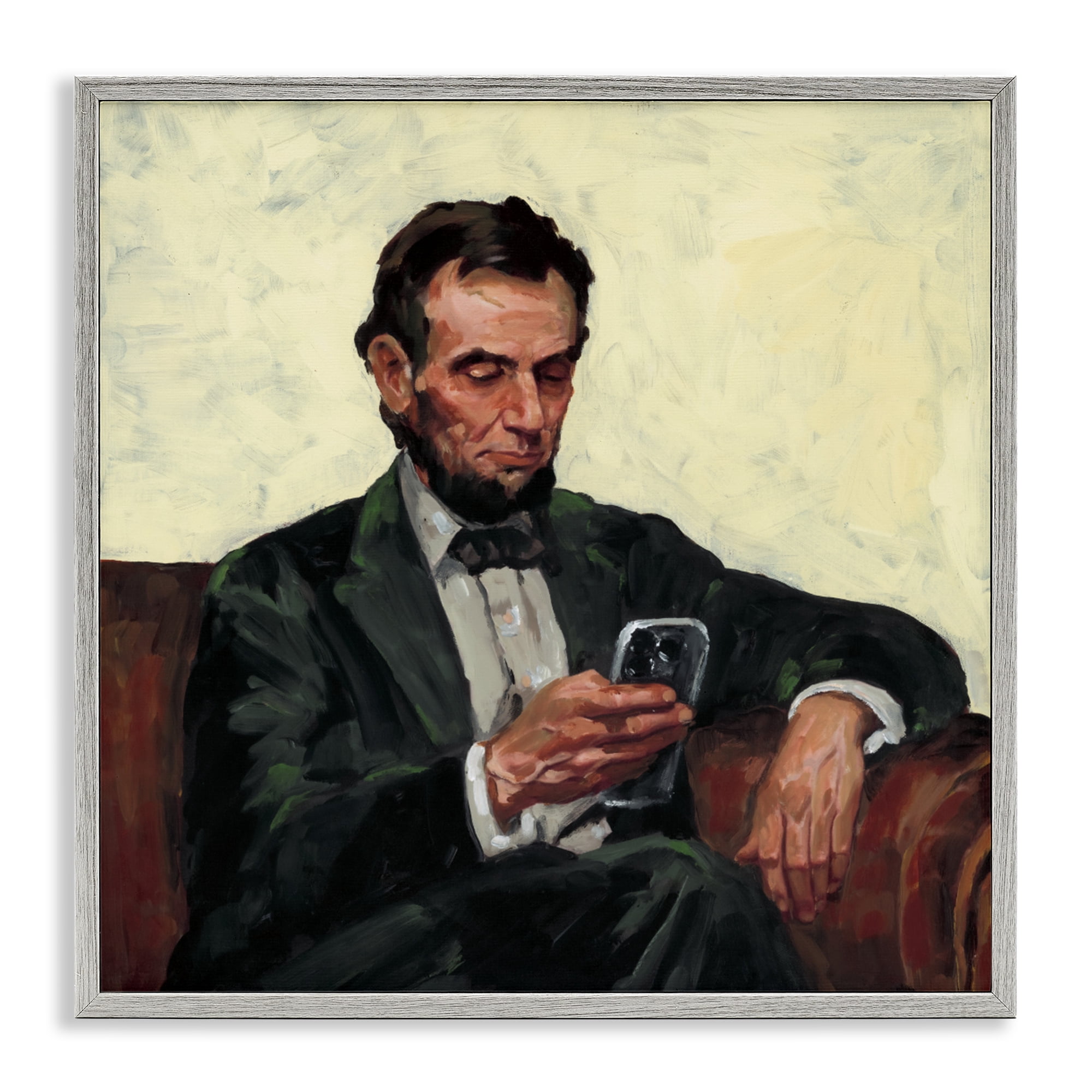 Stupell Industries Abe with Cellphone Gray Framed Giclee Art, design by Studio Bautista