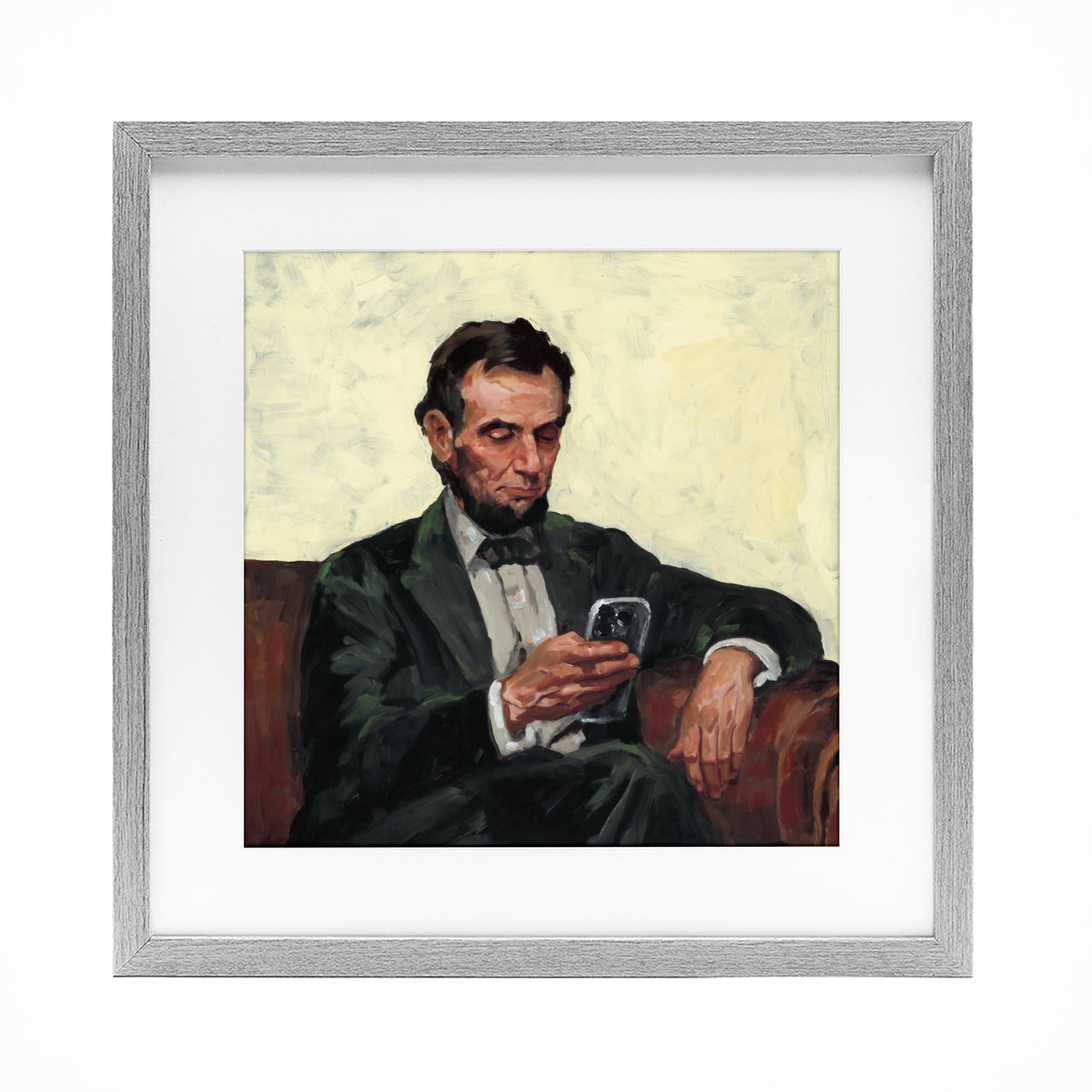 Stupell Industries Abe with Cellphone Gray Framed Print Under Glass, design by Studio Bautista