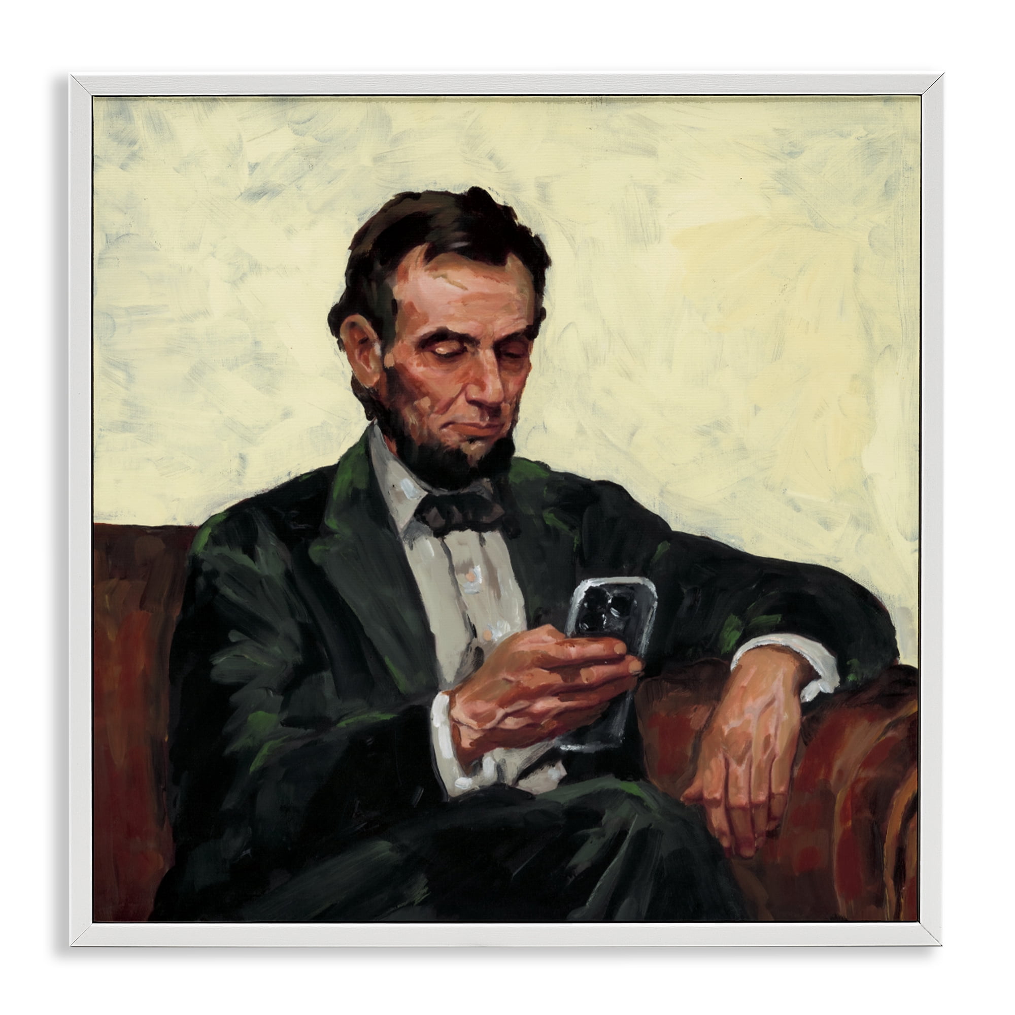 Stupell Industries Abe with Cellphone White Framed Giclee Art, design by Studio Bautista