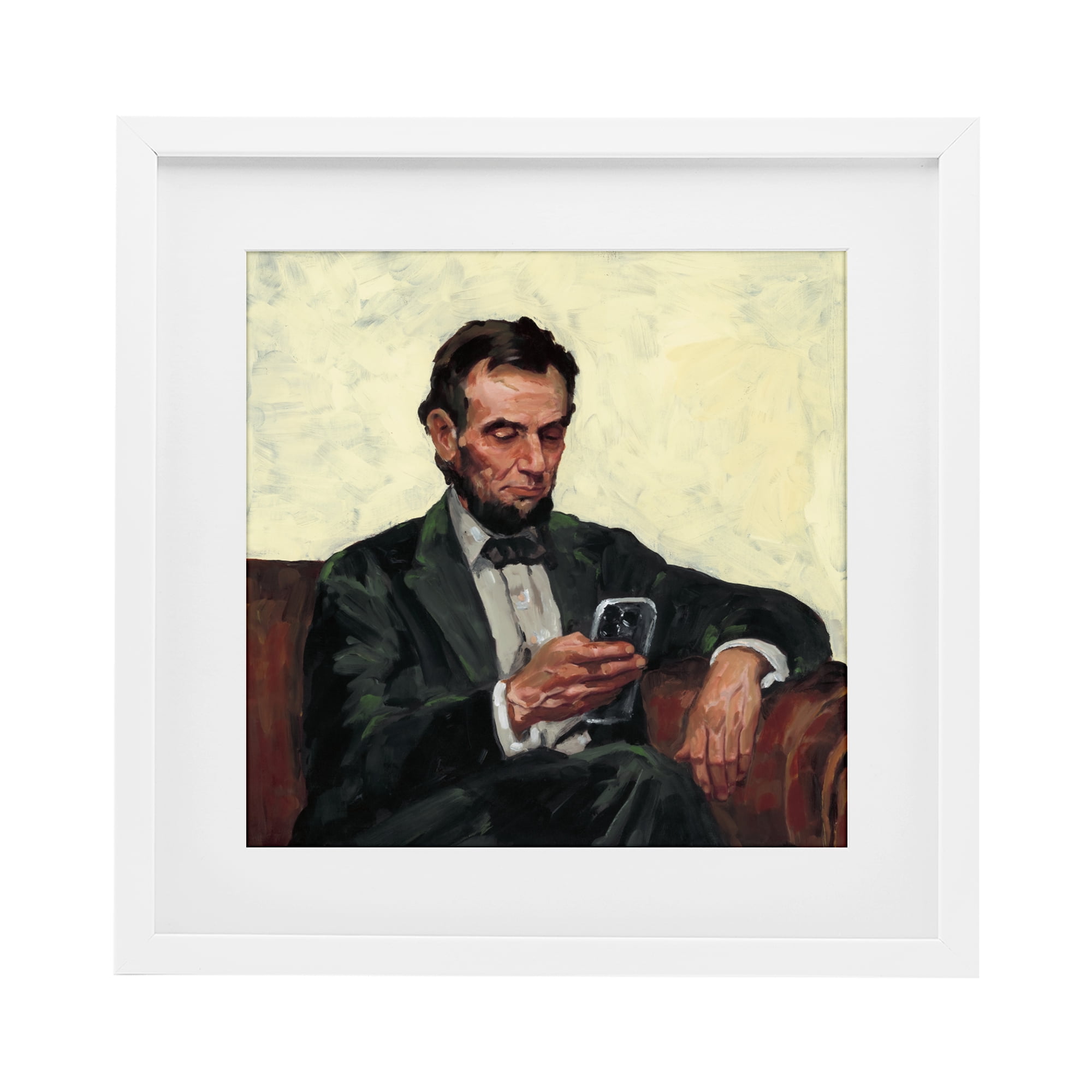 Stupell Industries Abe with Cellphone White Framed Print Under Glass, design by Studio Bautista