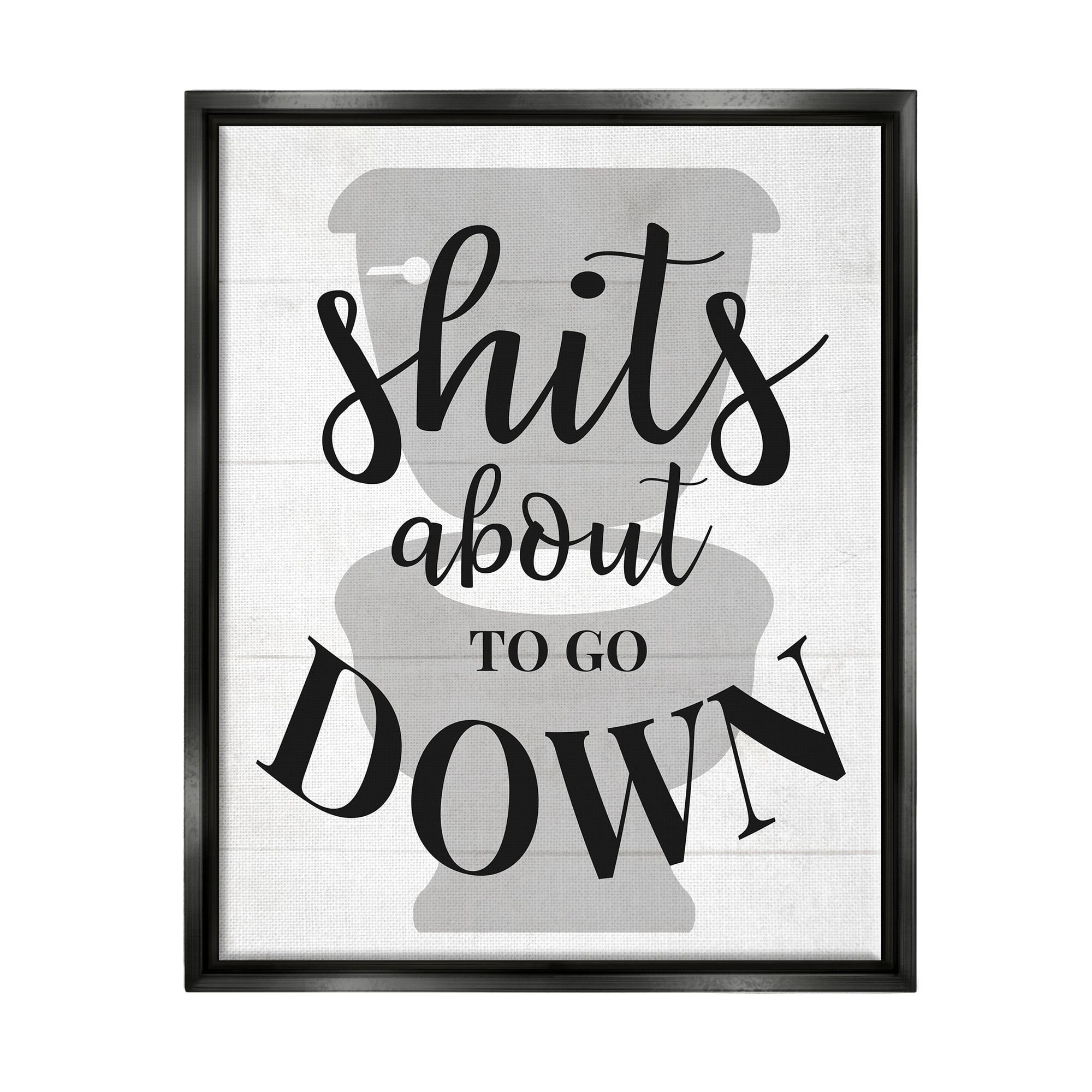 Stupell Industries About To Go Down Funny Bathroom Family Home Word Design Jet Black Framed Floating Canvas Wall Art, 16x20, by Daphne Polselli