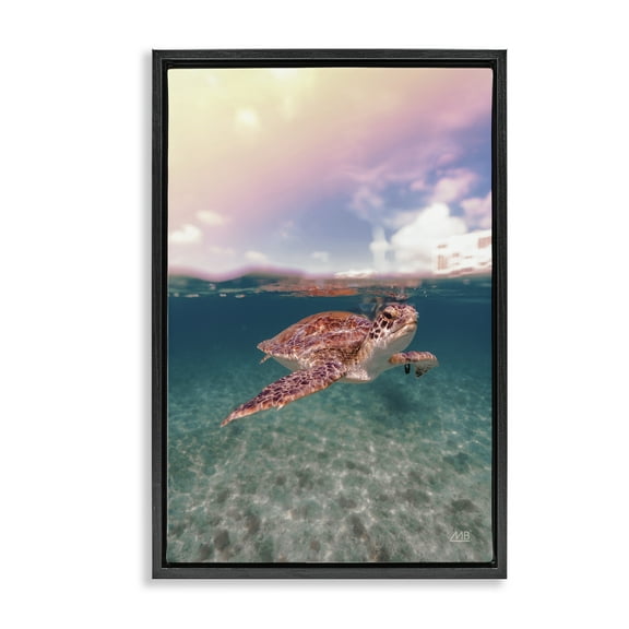Stupell Industries Above & Below Sea Turtle Animals Photography Black Floater Framed Canvas Art Print Wall Art, 17 x 25
