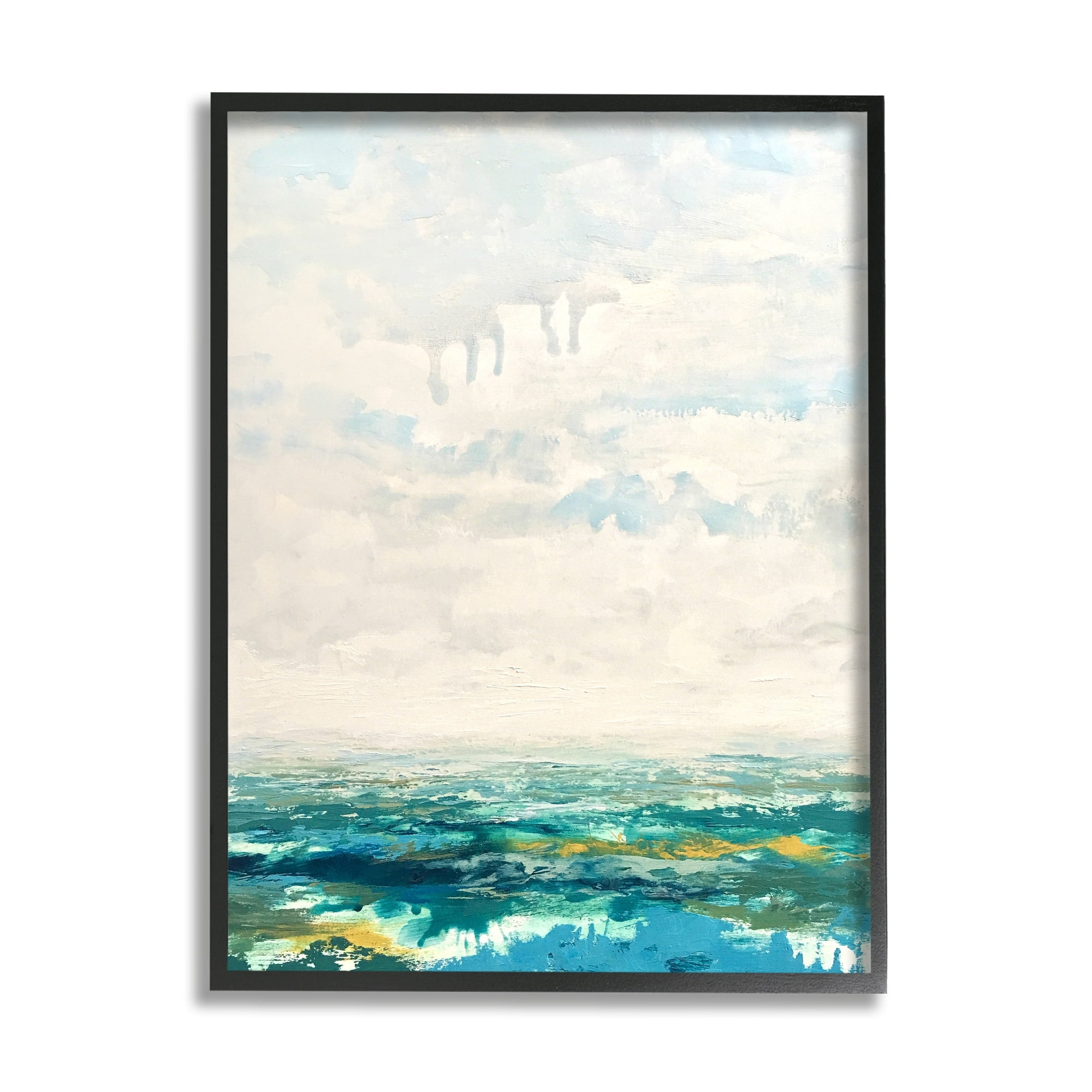 Stupell Industries Abstract Aerial Landscape Fluffy Clouds Distant Fields Painting Black Framed Art Print Wall Art, Design by Claire Cormany