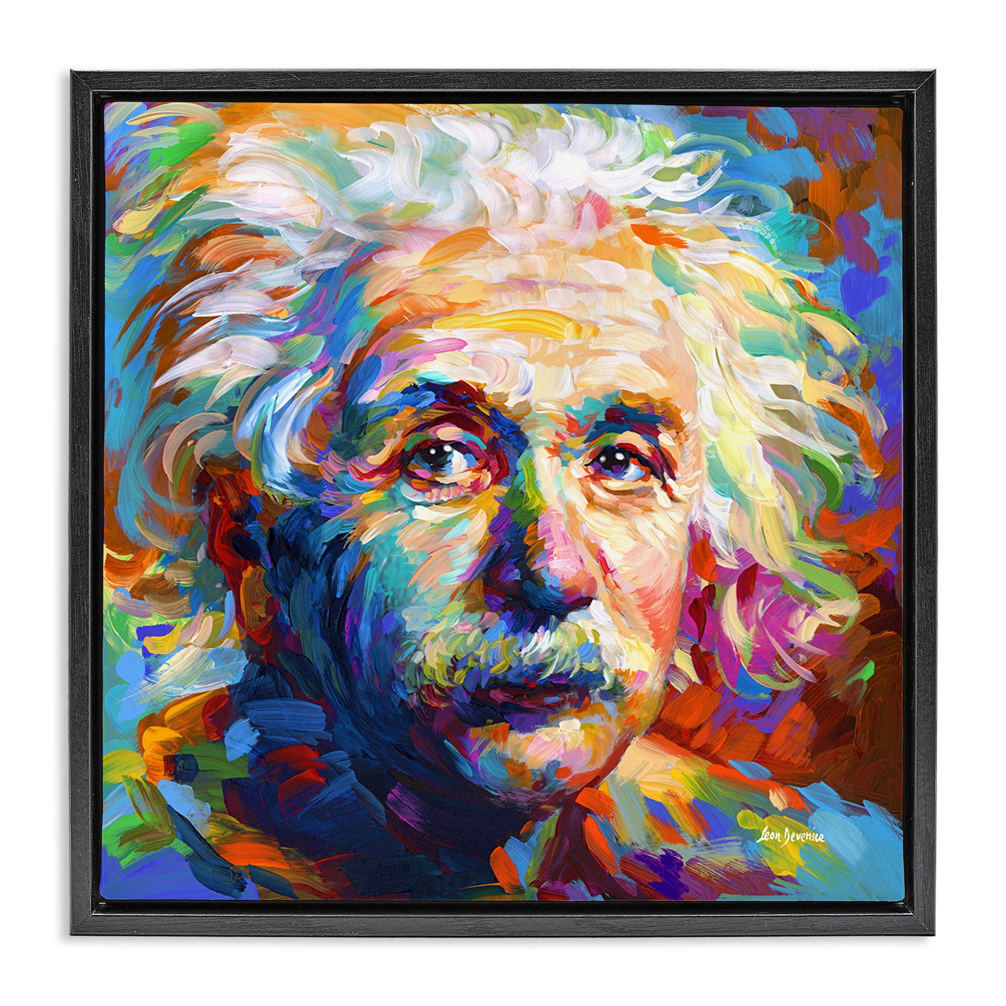 Stupell Industries Abstract Albert Einstein Portrait Abstract Painting Black Floater Framed Canvas Art Print Wall Art, 25 x 25