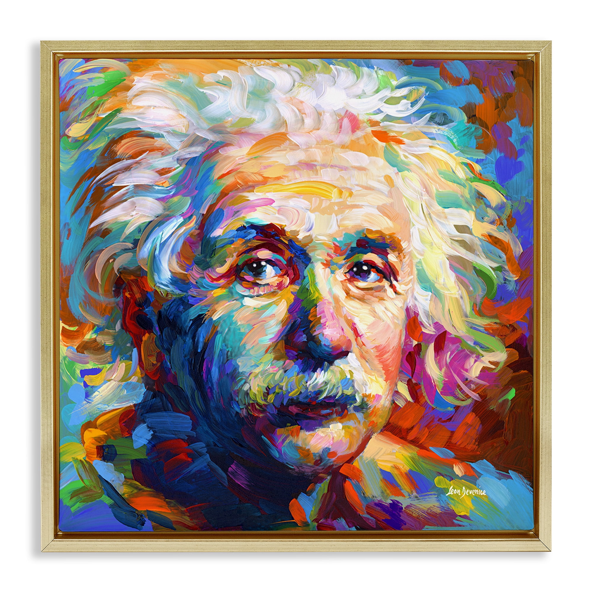 Stupell Industries Abstract Albert Einstein Portrait Abstract Painting Gold Floater Framed Canvas Art Print Wall Art, 18 x 18