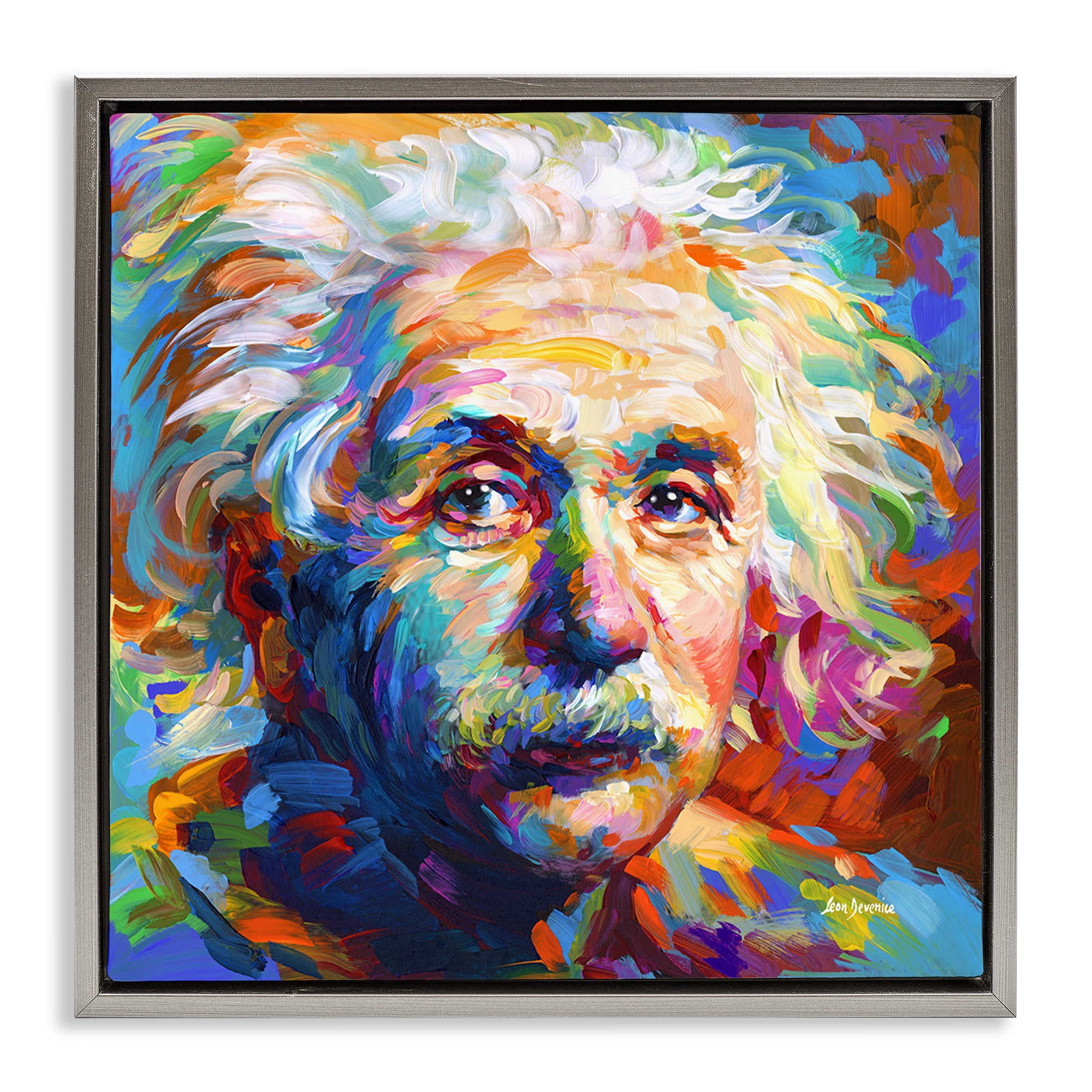 Stupell Industries Abstract Albert Einstein Portrait Abstract Painting Gray Floater Framed Canvas Art Print Wall Art, 25 x 25
