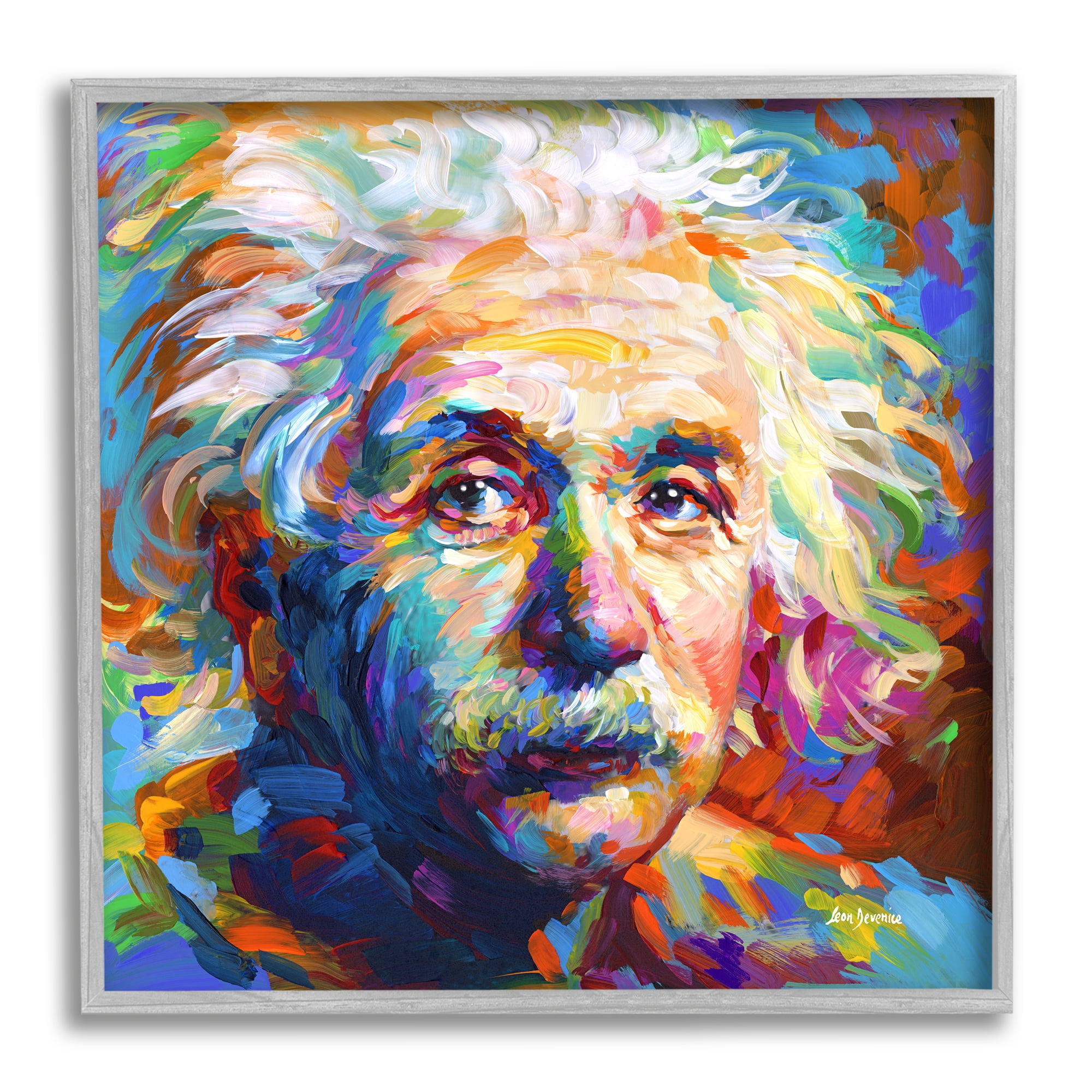 Stupell Industries Abstract Albert Einstein Portrait Abstract Painting Gray Framed Art Print Wall Art, 17 x 17