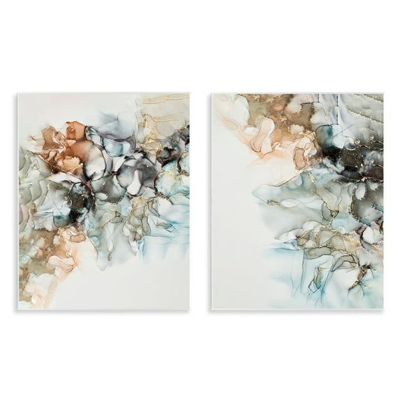 Stupell Industries Abstract Alcohol Ink Blue Copper Abstract Painting Unframed Art Print Wall Art, 11 x 14, Set of 2