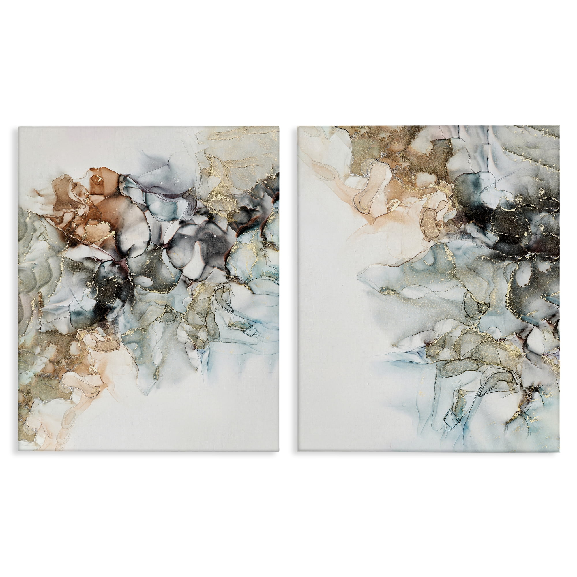 Stupell Industries Abstract Alcohol Ink Blue Copper Abstract Painting Wrapped Canvas Art Print Wall Art, 16 x 20, Set of 2