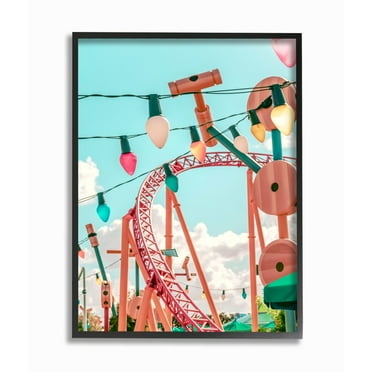 Stupell Industries Abstract Amusement Park Toy Ride Pink Blue Collage Framed Wall Art Design by Ziwei Li, 16" x 20", Black Framed