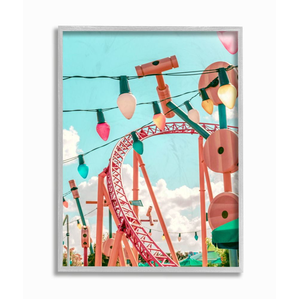 Stupell Industries Abstract Amusement Park Toy Ride Pink Blue Collage Framed Wall Art Design by Ziwei Li, 16" x 20", Gray Framed
