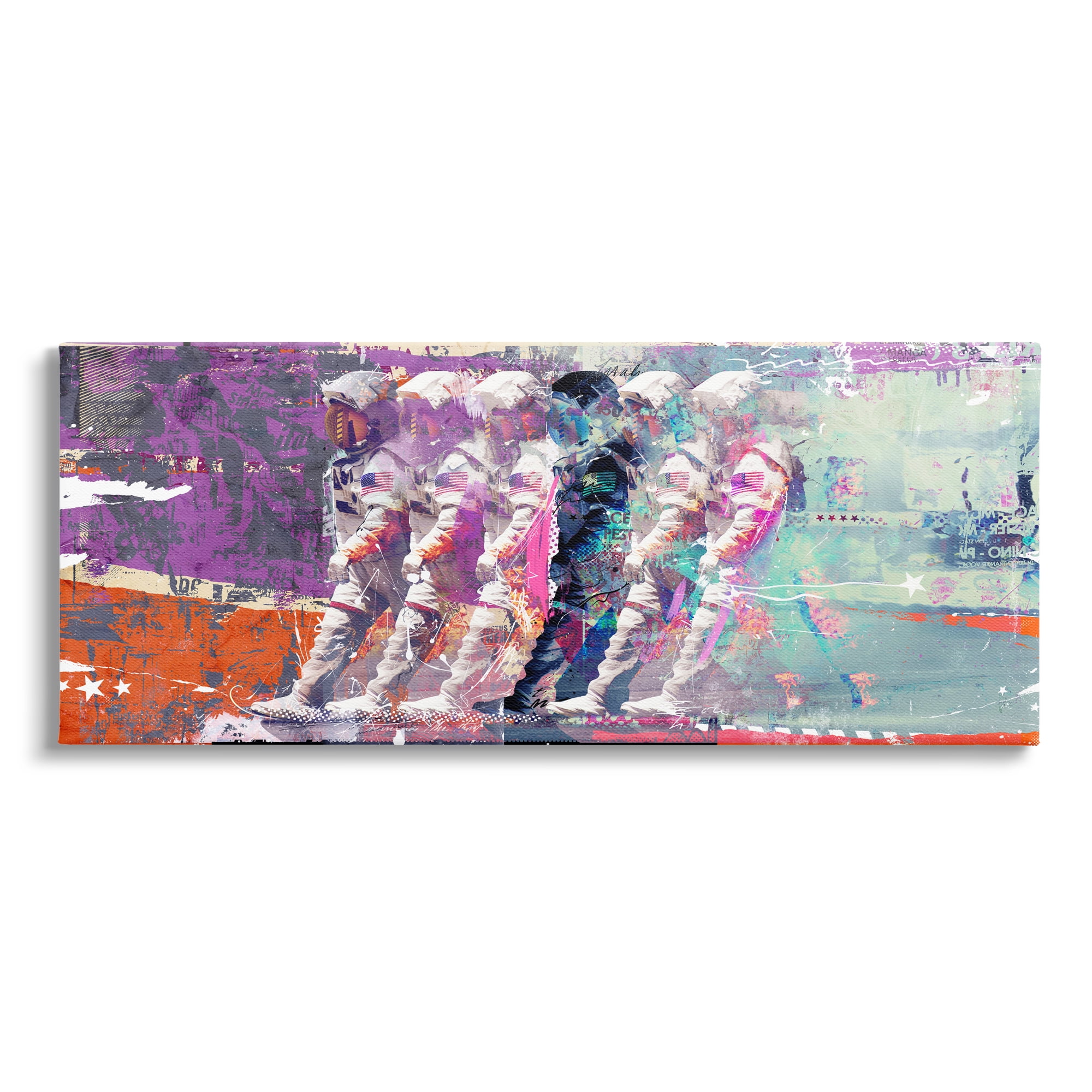 Stupell Industries Abstract Astronaut Collage Abstract Painting Gallery Wrapped Canvas Art Print Wall Art, 48 x 20