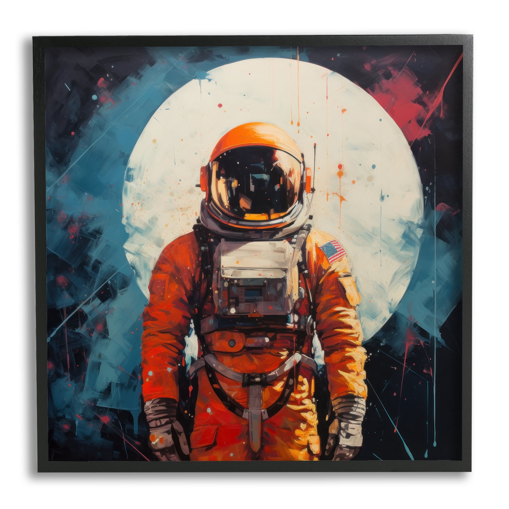Stupell Industries Abstract Astronaut & Moon Abstract Painting Black Framed Art Print Wall Art, 17 x 17