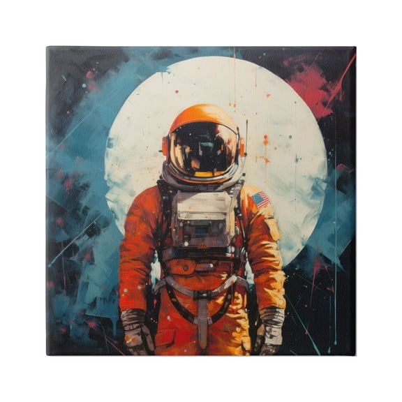Stupell Industries Abstract Astronaut & Moon Abstract Painting Gallery Wrapped Canvas Art Print Wall Art, 17 x 17