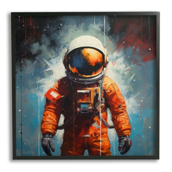 Stupell Industries Abstract Astronaut Portrait Abstract Painting Black Framed Art Print Wall Art, 12 x 12