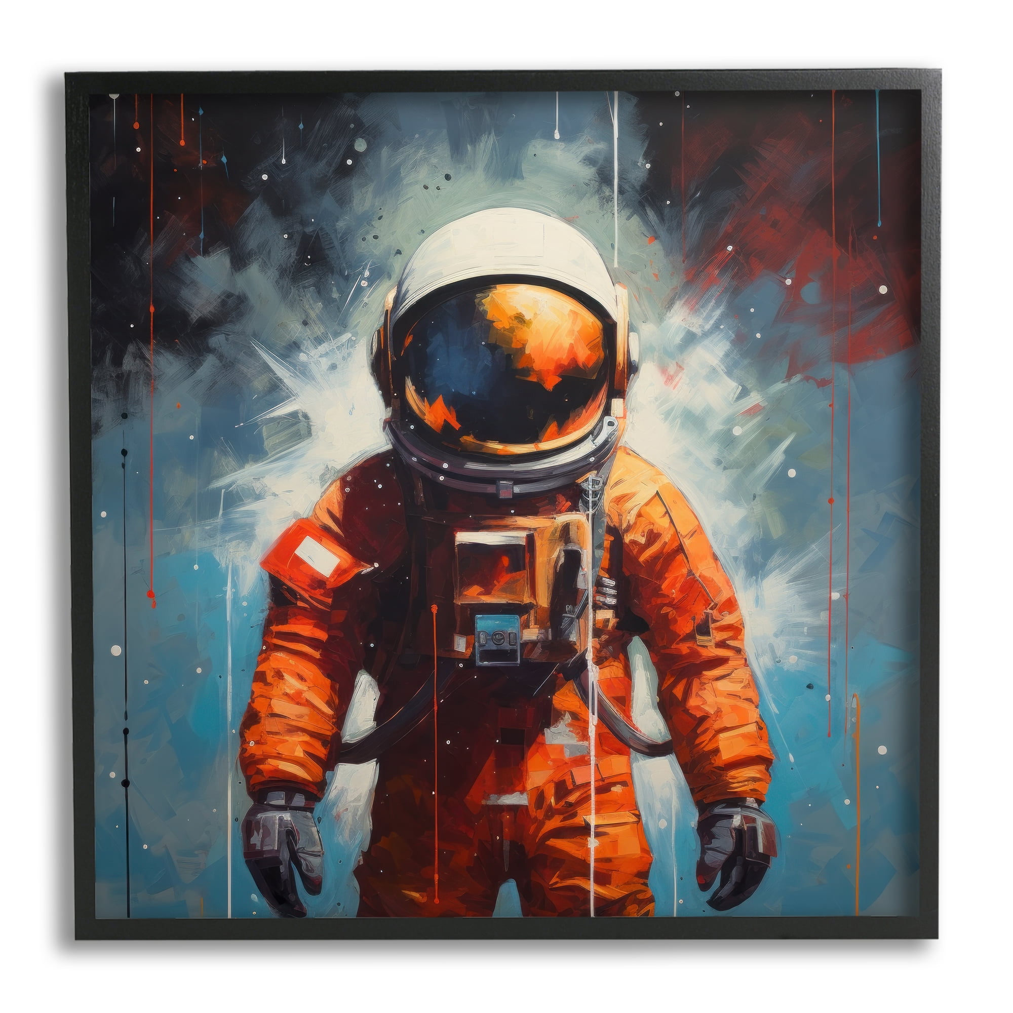 Stupell Industries Abstract Astronaut Portrait Abstract Painting Black Framed Art Print Wall Art, 24 x 24