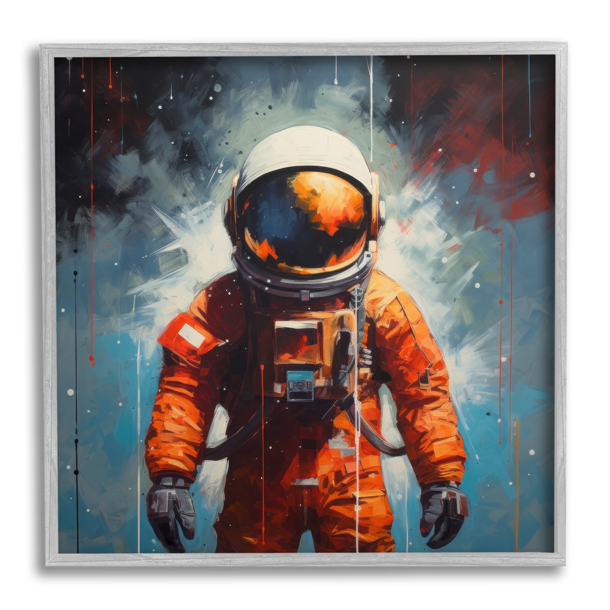 Stupell Industries Abstract Astronaut Portrait Abstract Painting Gray Framed Art Print Wall Art, 17 x 17