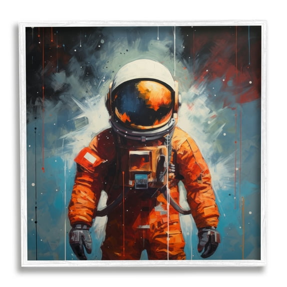 Stupell Industries Abstract Astronaut Portrait Abstract Painting White Framed Art Print Wall Art, 17 x 17
