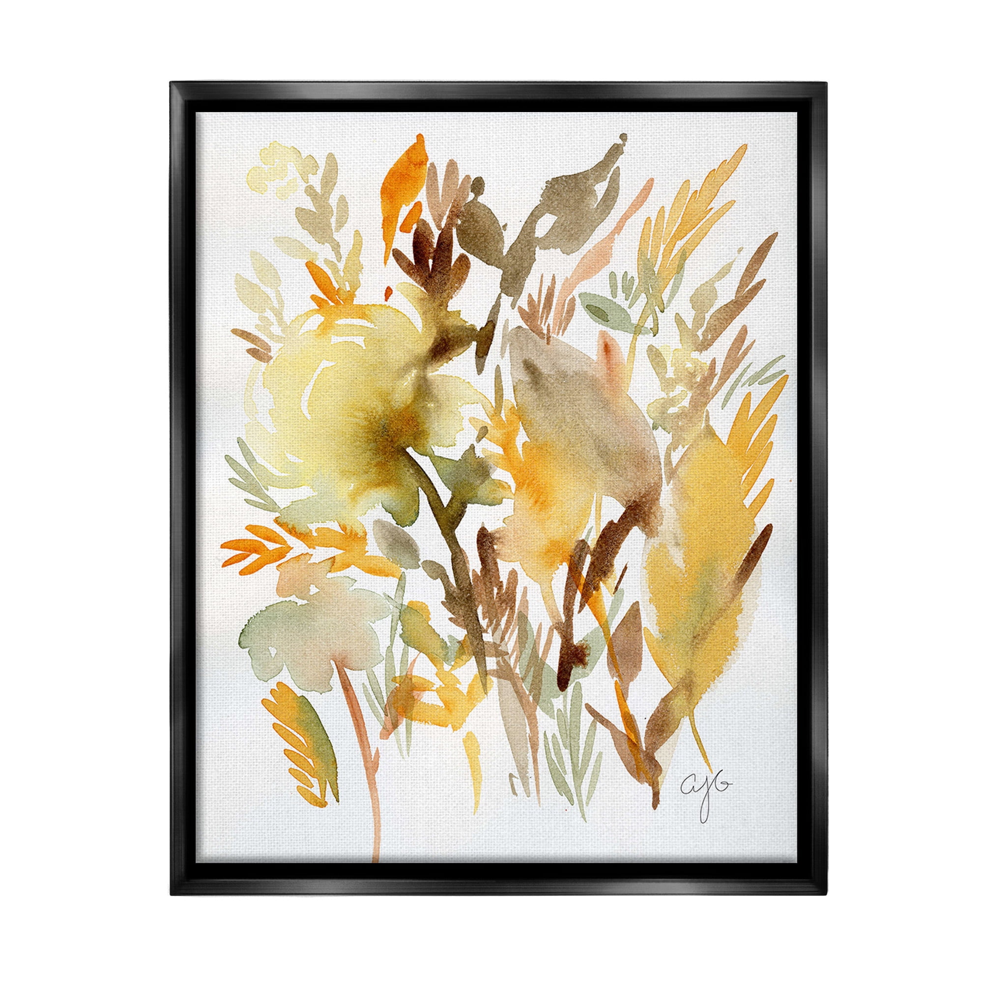 Stupell Industries Abstract Autumnal Foliage Botanical & Floral Painting Black Floater Framed Canvas Art Print Wall Art, 25 x 31