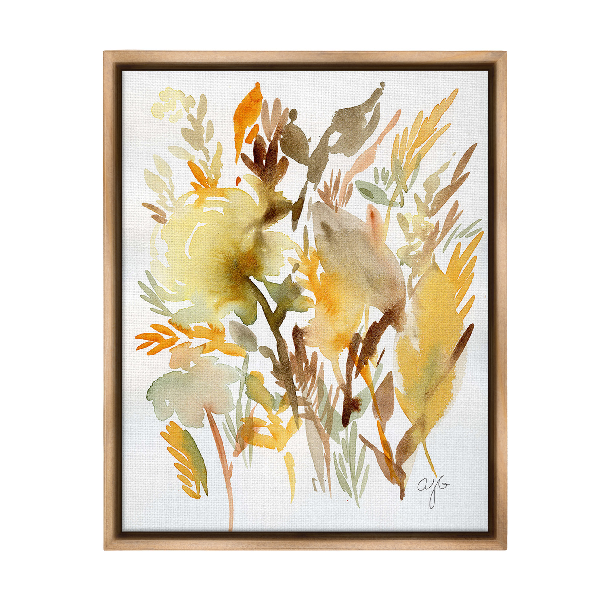Stupell Industries Abstract Autumnal Foliage Botanical & Floral Painting Brown Floater Framed Canvas Art Print Wall Art, 17 x 21