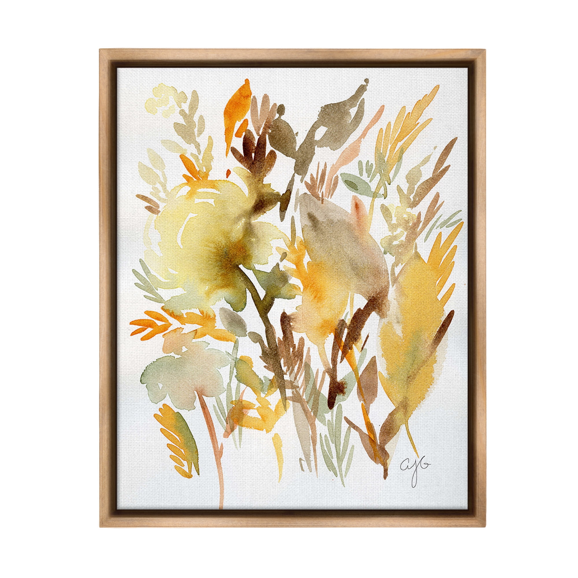 Stupell Industries Abstract Autumnal Foliage Botanical & Floral Painting Brown Floater Framed Canvas Art Print Wall Art, 25 x 31