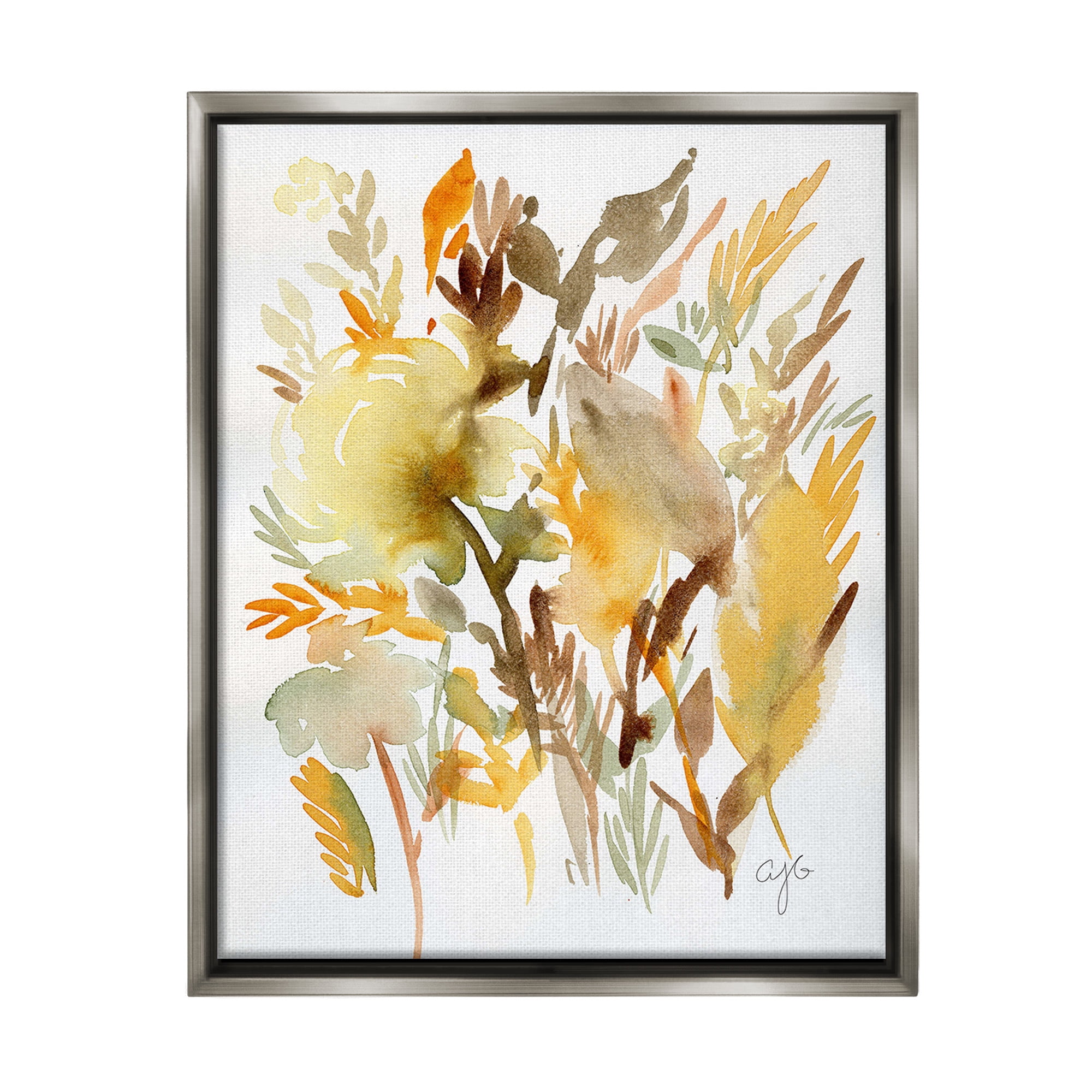Stupell Industries Abstract Autumnal Foliage Botanical & Floral Painting Gray Floater Framed Canvas Art Print Wall Art, 25 x 31