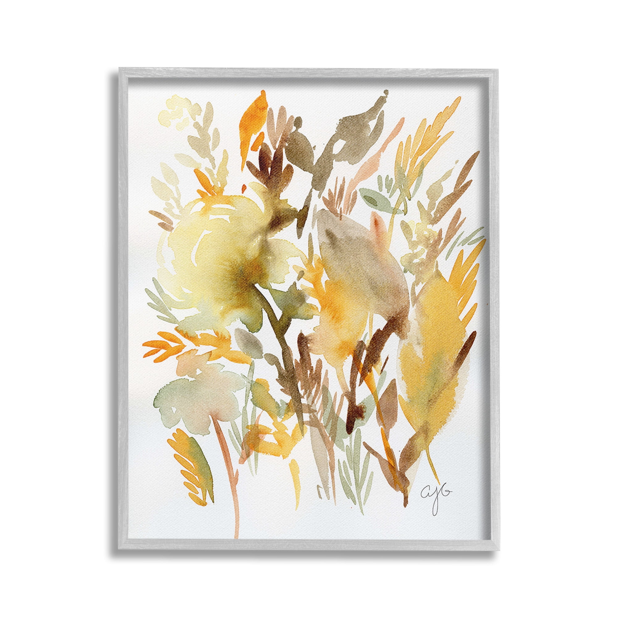 Stupell Industries Abstract Autumnal Foliage Botanical & Floral Painting Gray Framed Art Print Wall Art, 24 x 30