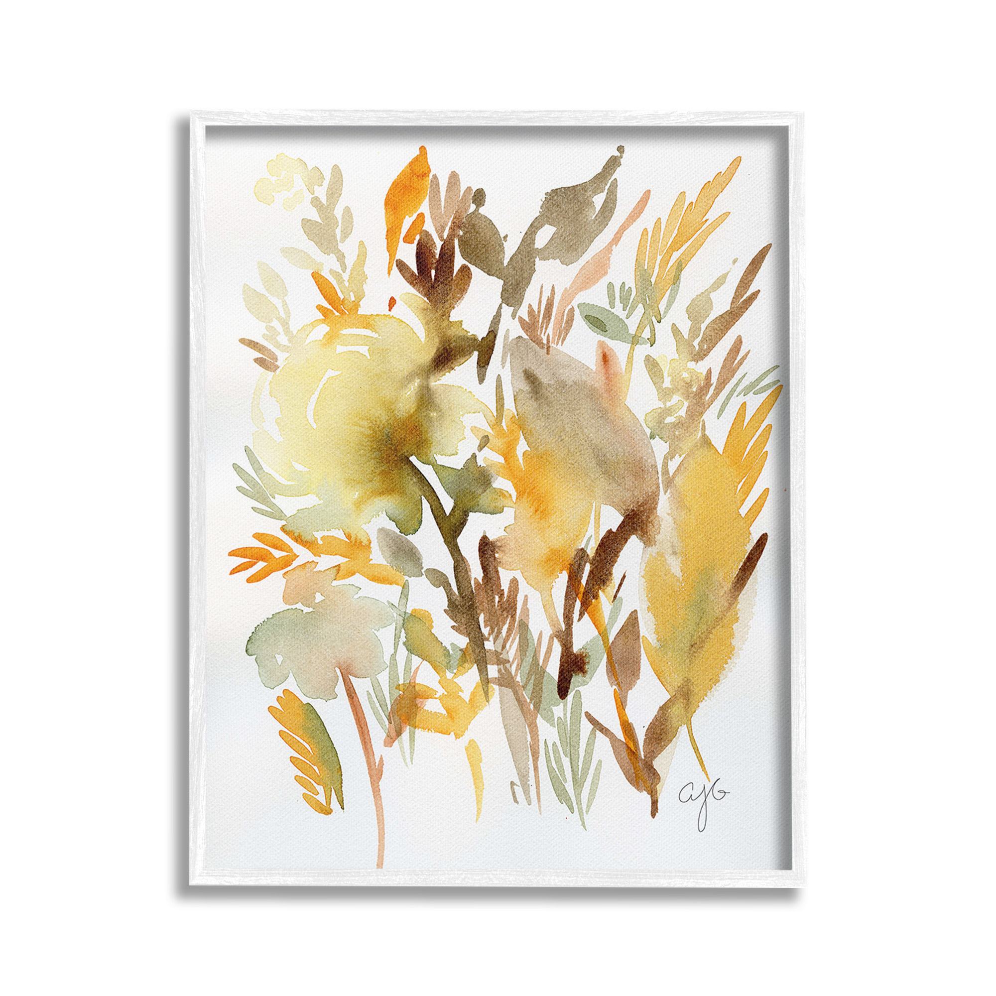 Stupell Industries Abstract Autumnal Foliage Botanical & Floral Painting White Framed Art Print Wall Art, 16 x 20