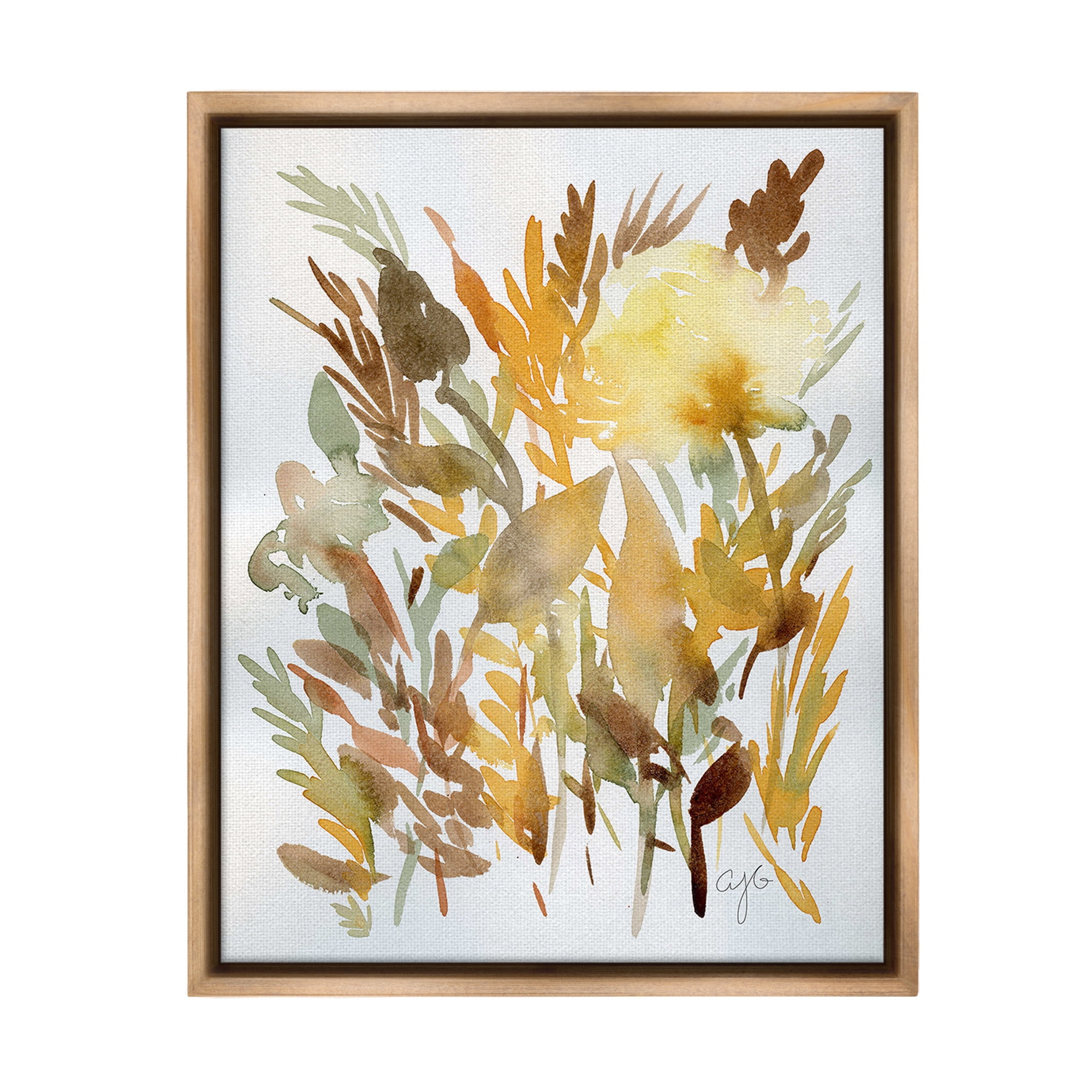 Stupell Industries Abstract Autumnal Herbs Botanical & Floral Painting Brown Floater Framed Canvas Art Print Wall Art, 25 x 31
