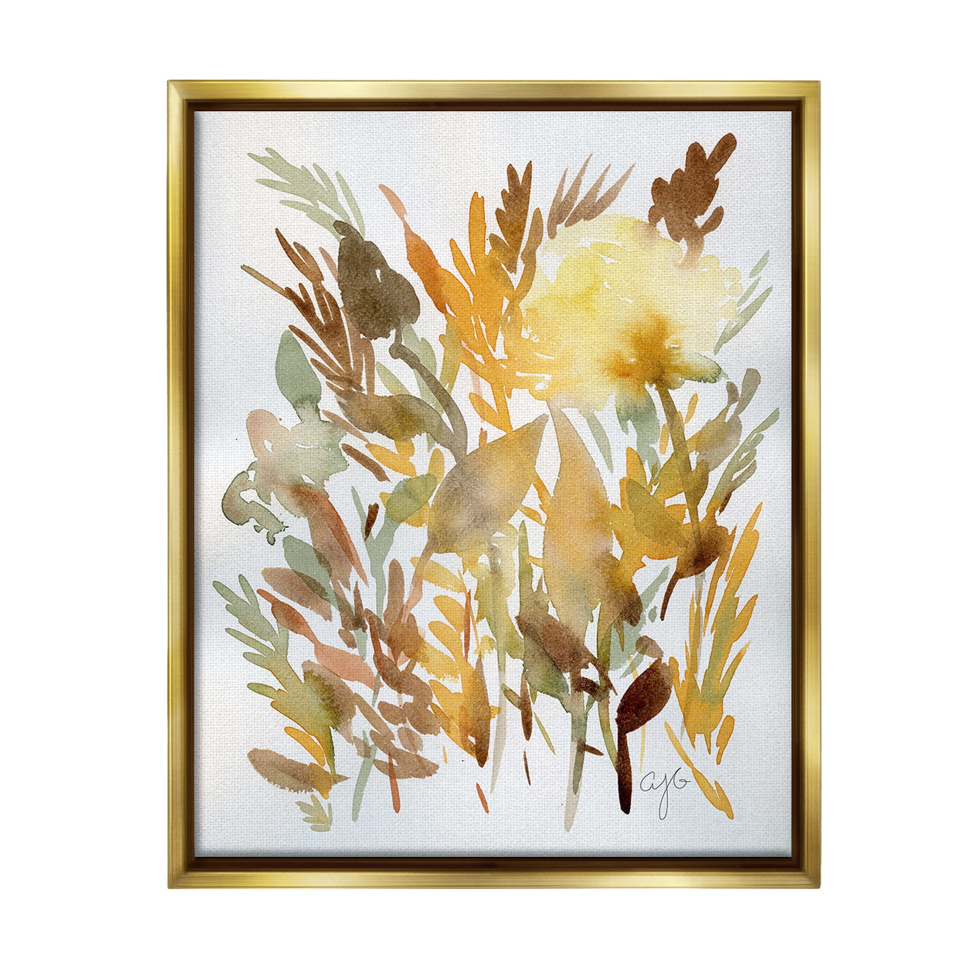 Stupell Industries Abstract Autumnal Herbs Botanical & Floral Painting Gold Floater Framed Canvas Art Print Wall Art, 17 x 21