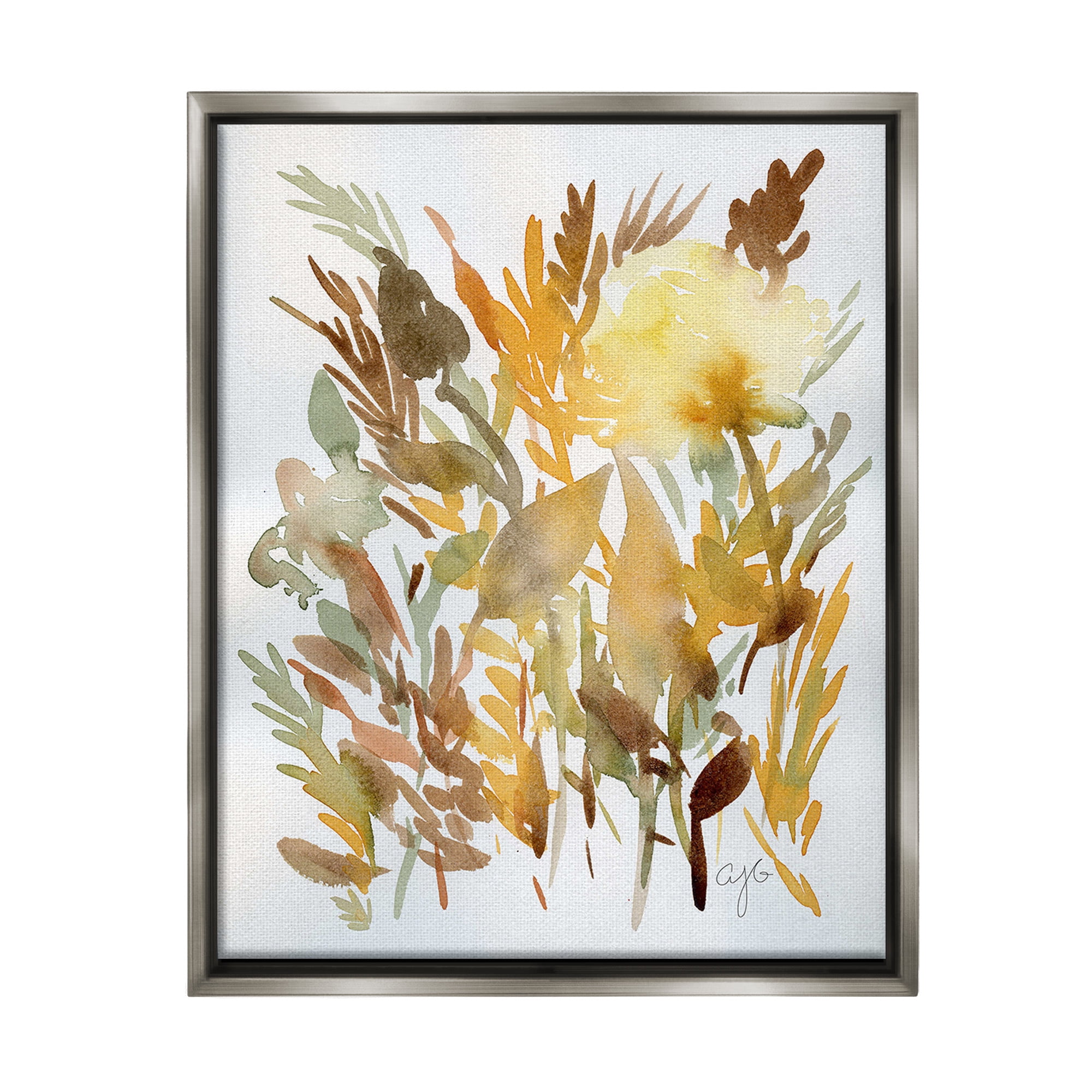 Stupell Industries Abstract Autumnal Herbs Botanical & Floral Painting Gray Floater Framed Canvas Art Print Wall Art, 25 x 31