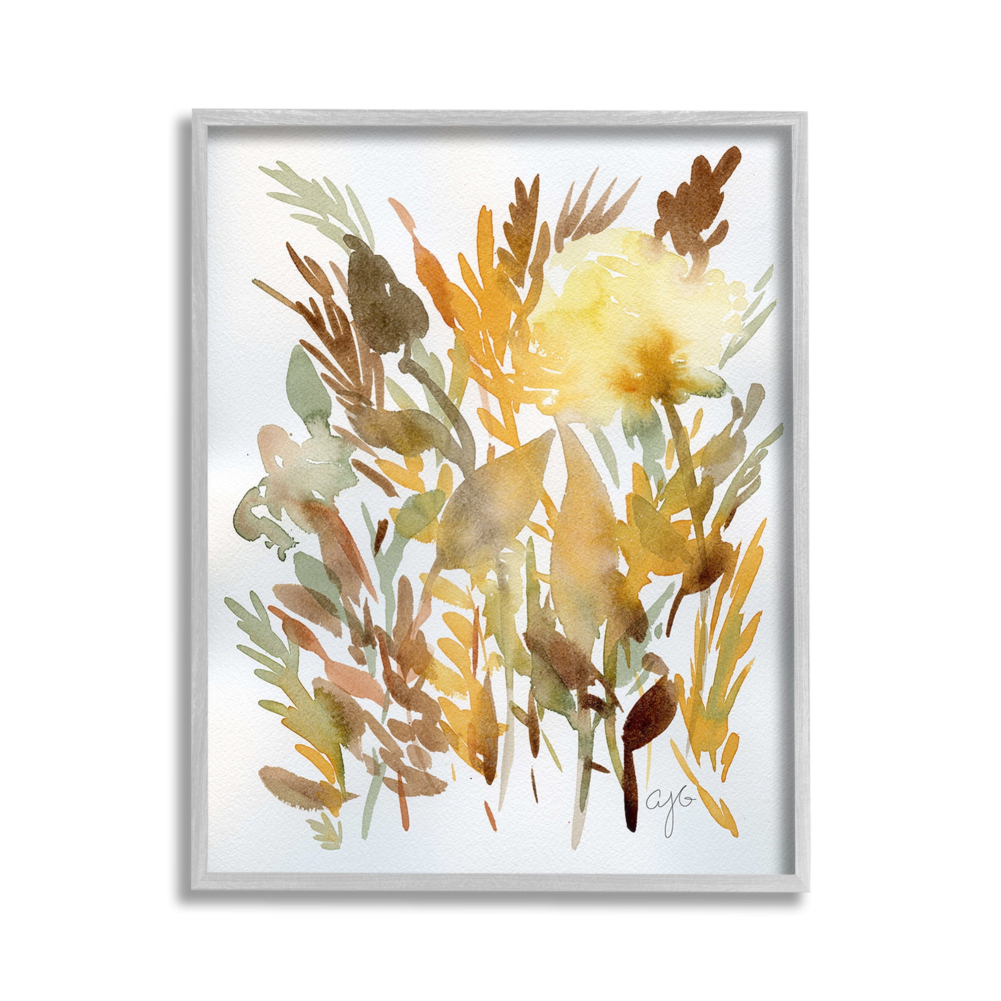 Stupell Industries Abstract Autumnal Herbs Botanical & Floral Painting Gray Framed Art Print Wall Art, 11 x 14