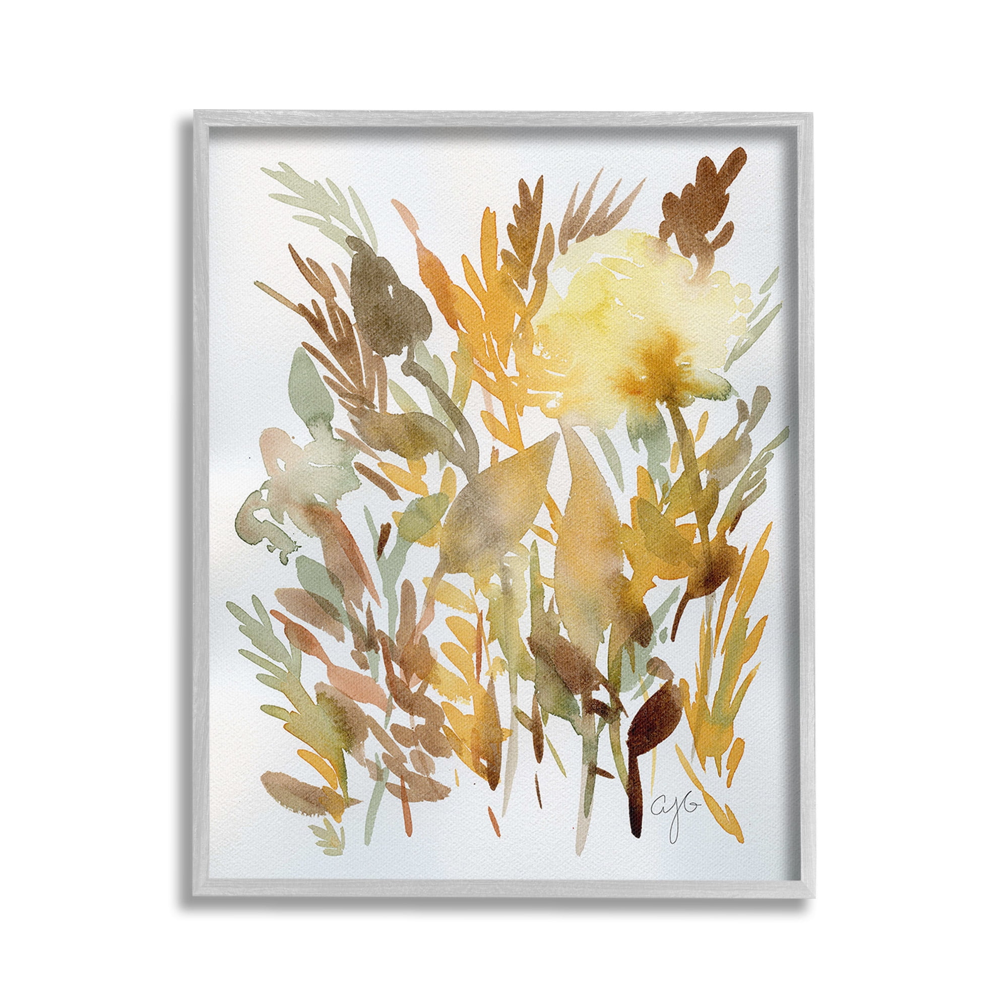 Stupell Industries Abstract Autumnal Herbs Botanical & Floral Painting Gray Framed Art Print Wall Art, 24 x 30