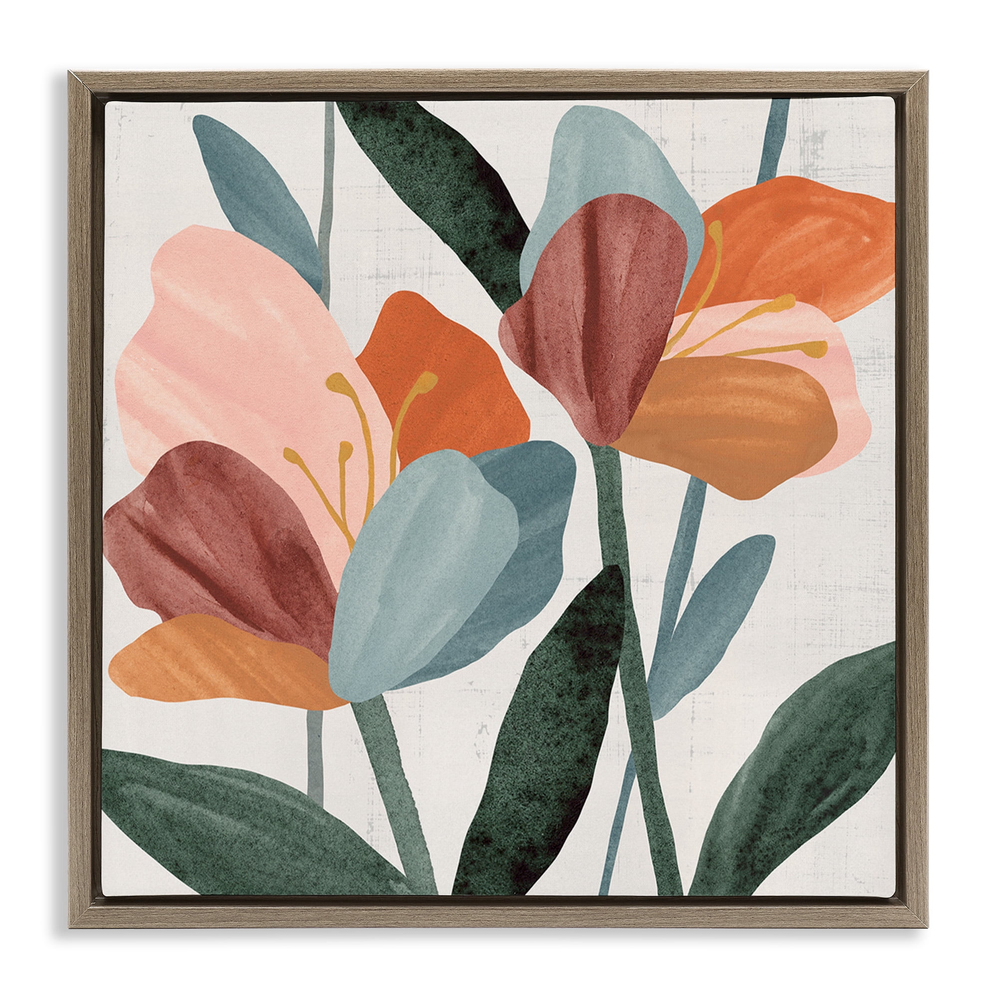 Stupell Industries Abstract Azalea Flower Petals Botanical & Floral Painting Brown Floater Framed Canvas Art Print Wall Art, 18 x 18