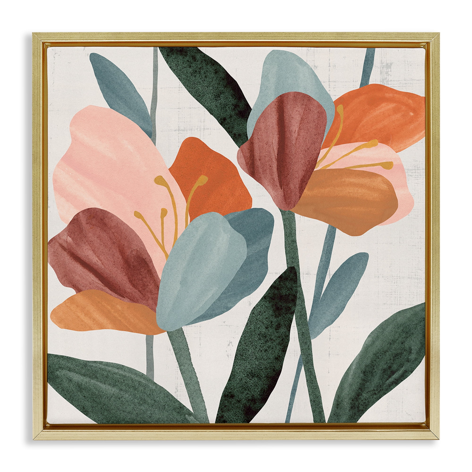 Stupell Industries Abstract Azalea Flower Petals Botanical & Floral Painting Gold Floater Framed Canvas Art Print Wall Art, 25 x 25